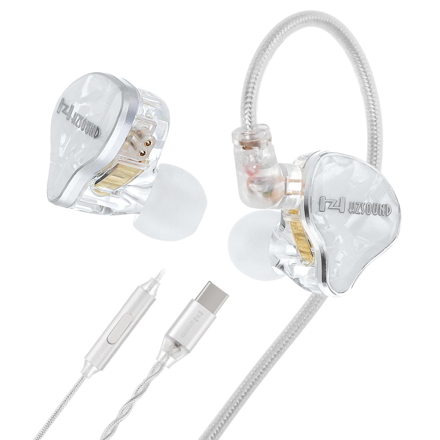 keephifi Hzsound White Snow USBC Headphones Wired, 10MM LCP+PU Diaphragm in Ear Headphones Resin-drip Mold, Gaming Earbuds Type C IEMs Positional Audio Location for Singer, Audiophile