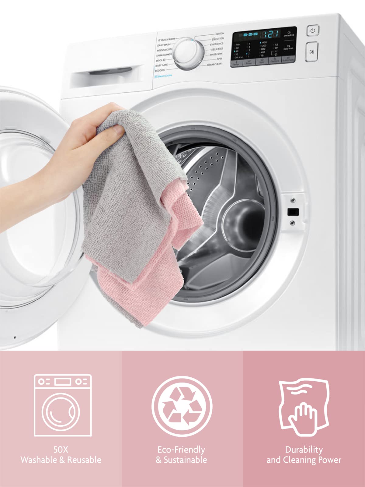 Fantasticlean Microfiber Cleaning Cloth Roll -75 Sheets, Tear Away Microfiber Towels, 30x30cm, Reusable, Washable, Scratch Free, Ultra Absorbent Dish Rags for Car, Home, Garage or Shop (Pink)