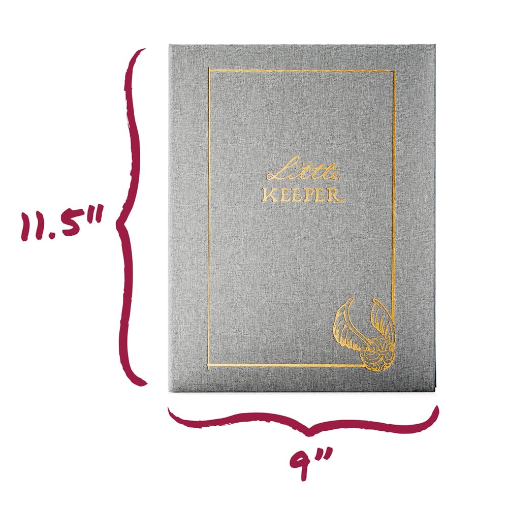 Conquest Journals Harry Potter Little Keeper Baby Album, Capture Magical Memories From Baby Shower Through Age 5, Grey Linen Cover With Lay Flat Spiral, 9" x 11 1/2", 66-Guided Journal Pages