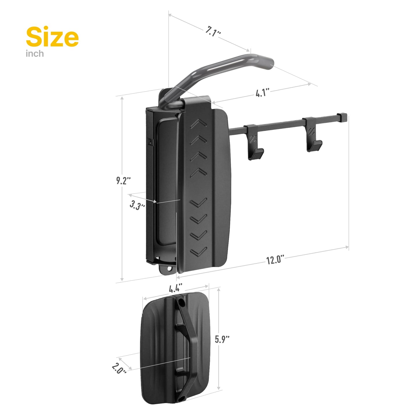 monTEK Swivel Bike Wall Mount, Bike Hangers for Garage, Bike Mount with Two Extra Storage Hooks, Bike Hanger Wall Mount for Space Saving, Bike Rack Garage Holds Up to 77 lbs