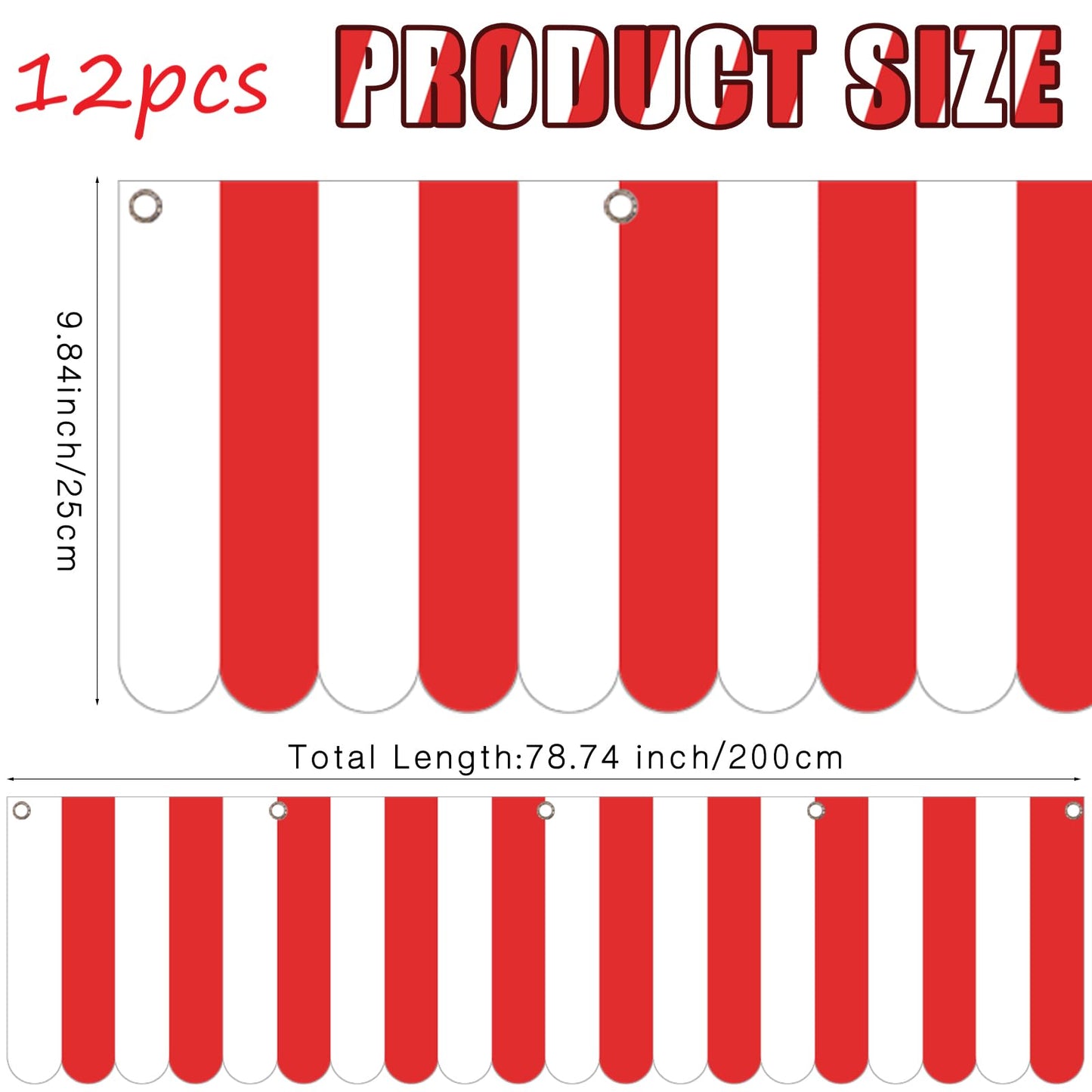 Preboun 12 Pcs Halloween Carnival Decorations Tent Circus Carnival Hanging Decorations Red White Striped Banner Circus Halloween Party Supplies Christmas Mardi Gras Theme Celebration Wall Games Props