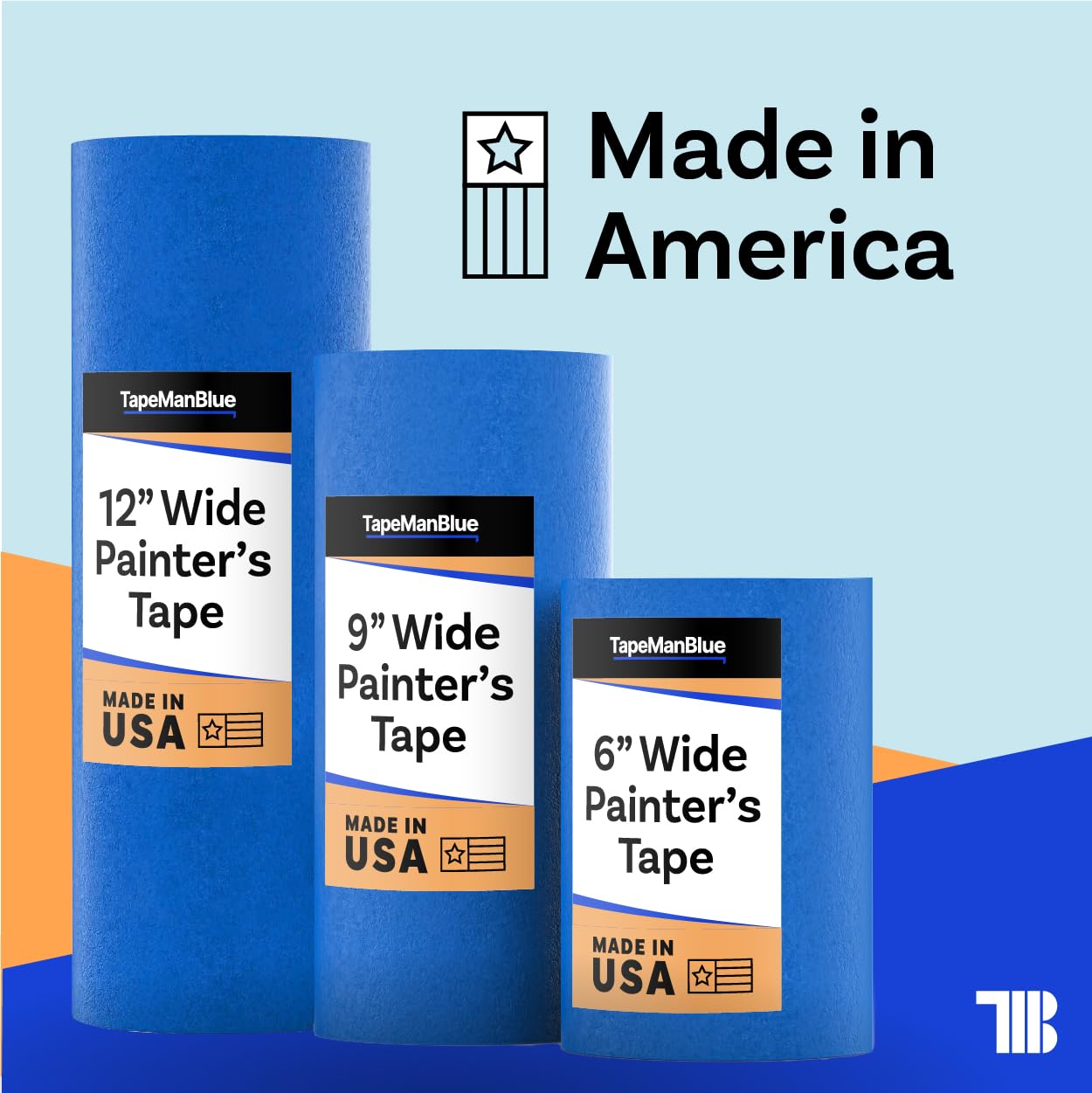 TapeManBlue Wide Blue Painters Tape, 12 Inch X 60 Yds, Made in America, Great Masking Tape for 3D Printing and Laser Cutting, Removes Cleanly for 21 Days 12 Inch X 60 Yards Blue