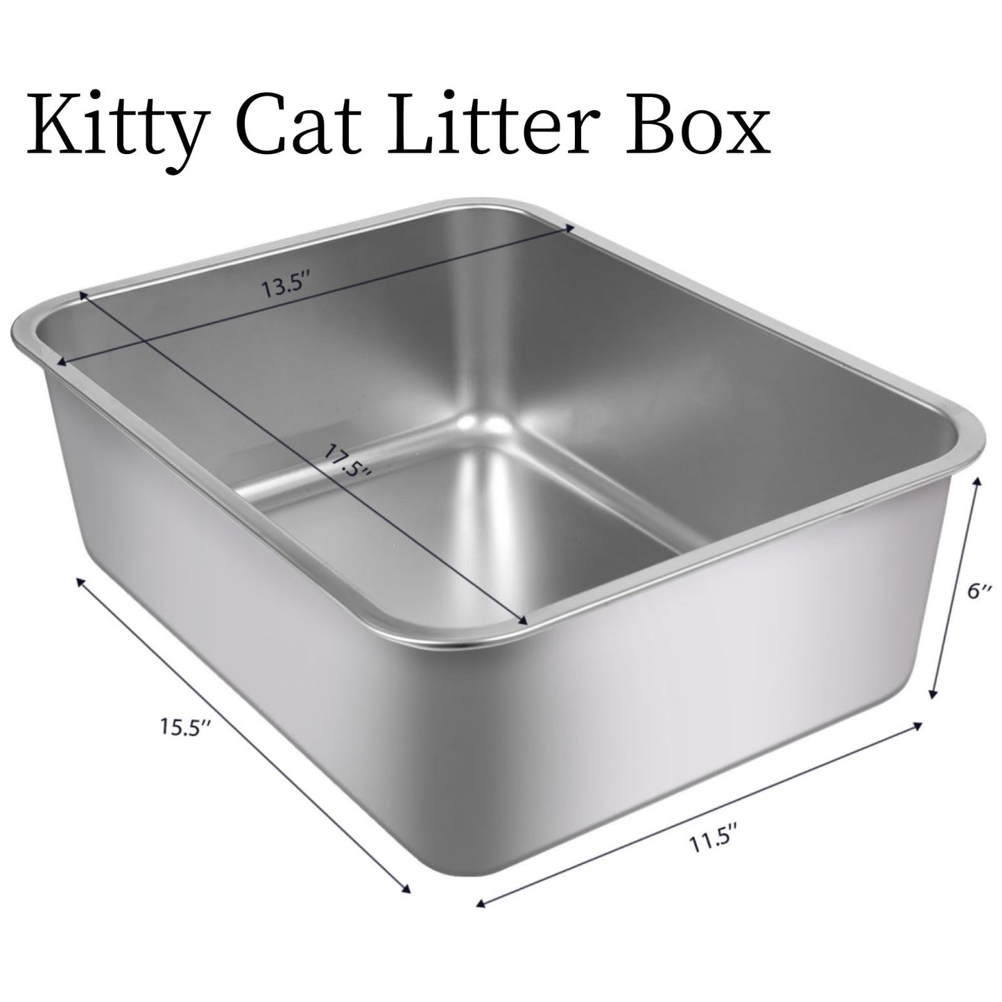 Wideotng 2Pcs Stainless Steel Cat Litter Box, Metal Kitty Litter Box with High Sides, Rust Proof Litter Tray Pan, Pet Toilet for Kitten Rabbit, Non Stick Non Odor, Easy to Clean, 17.5 x 13.5 x 6 in