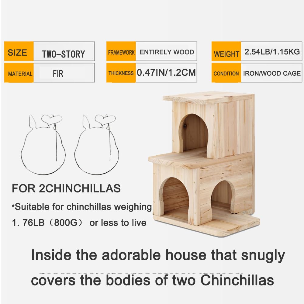 CHIIRAKU Chinchilla House – Natural Wooden Hideout, Safe & Durable, Unpainted, with Pegs for Teeth Grinding