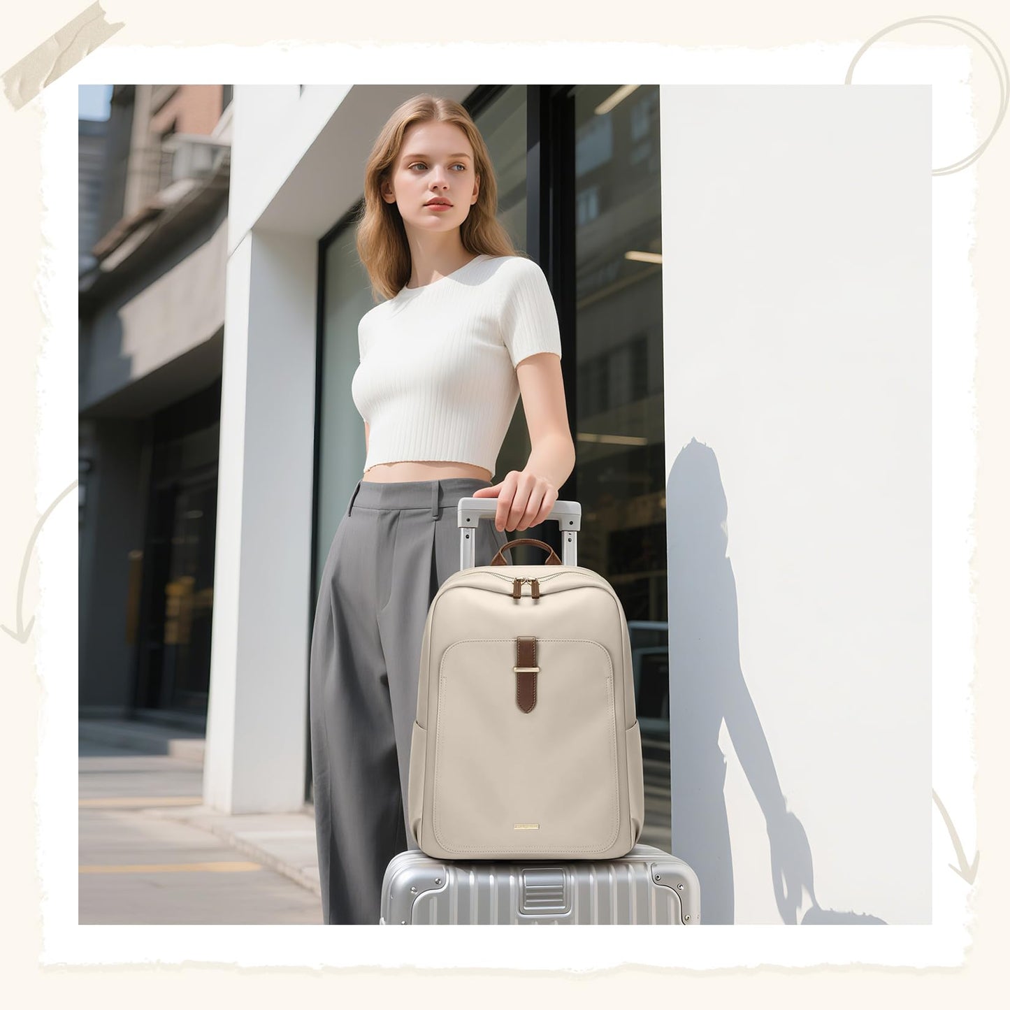 GOLF QUALITY Laptop Backpack for Women,Casual Work Business Backpacks Purse Carry on Travel Backpack,14 Inch,Apricot