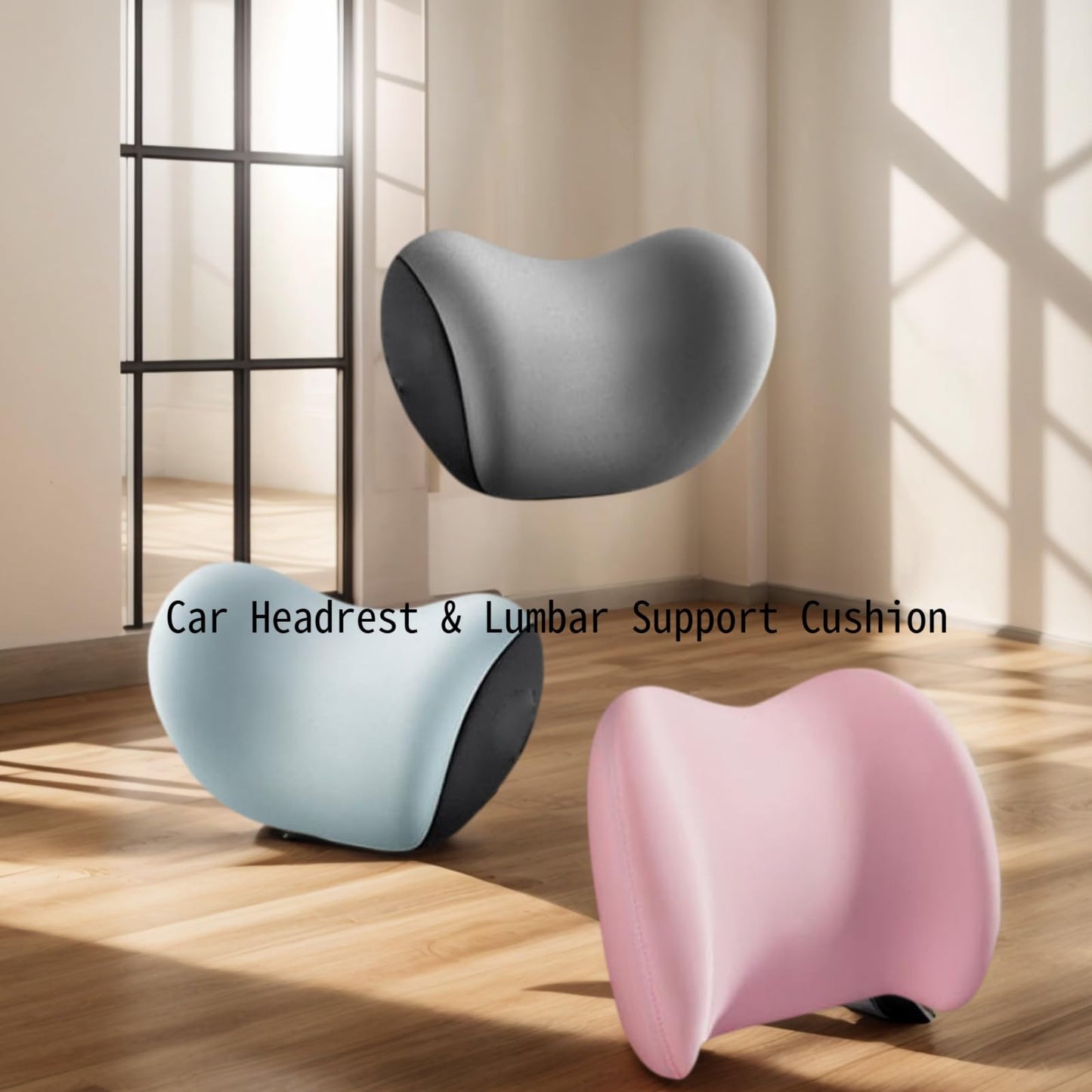 Car Headrest & Lumbar Support Cushion,Car Lumbar Support Pillow and Car Neck Pillow Kit,Ergonomic Car Seat Headrest & Lumbar Cushion with Adjustable Strap for Neck Back Pain Relief,for Car Chair