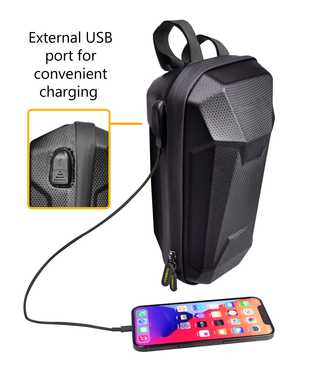 Scooter Storage Bag with USB Charging Port, Adults Electric Scooter Handlebar Bag, Waterproof Front Hanging Bag for GYROCOPTERS/ECOROAD/EVERCROSS/Gotrax/Hiboy Scooter Accessories, 4L EVA Hard Shell