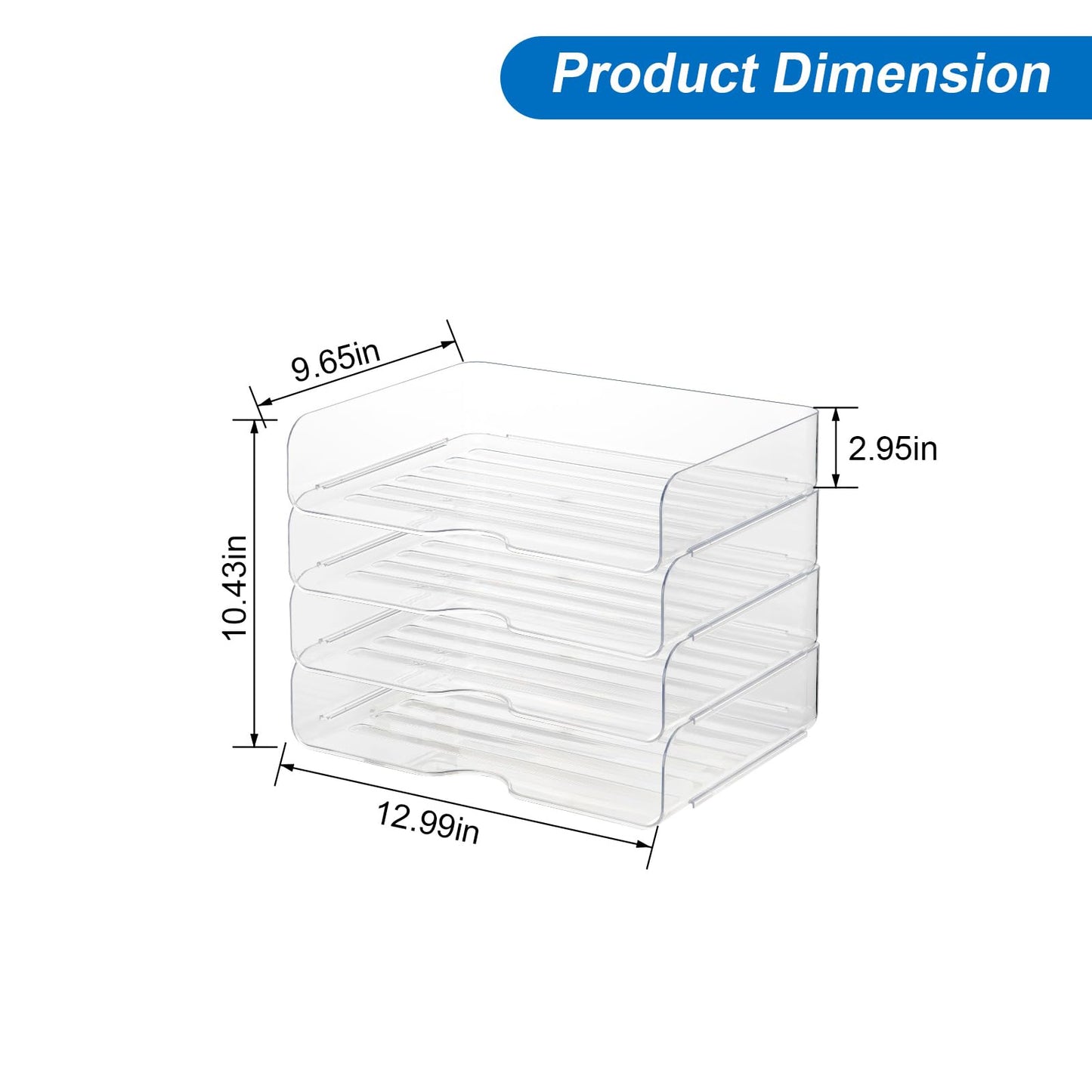Desk Organizer and Tray, 4-Tier Paper Letter Tray, Stackable Clear Desktop Organizer for Documents, Paper, Books and Magazines, Office Supplies (Clear, 4 Pack)