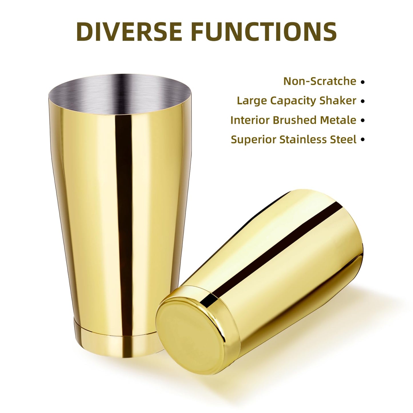 Mwellewm 8 Pcs Cocktail Shaker Boston Shaker Set Professional Bartender Kit Bar Shaker Stainless Steel Drink Bartending Martini Tin with 18oz & 28oz Mixed Alcohol Tool for Beginner(Gold)