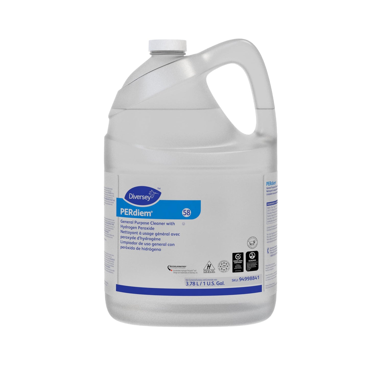 Diversey 94998841 PERdiem 58 General Purpose Cleaner with Hydrogen Peroxide, Dye Free & Unscented Liquid Concentrate, 3.78-Liter