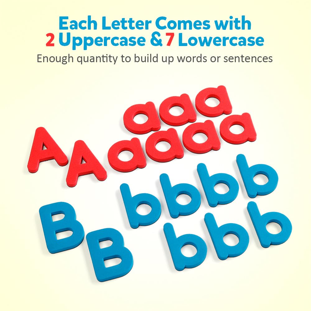 Coogam Magnetic Letters 251 Pcs with Magnetic Board and Storage Box - Uppercase Lowercase Foam Alphabet ABC Magnets for Fridge Refrigerator - Educational Toy Set for Classroom Kids Learning Spelling