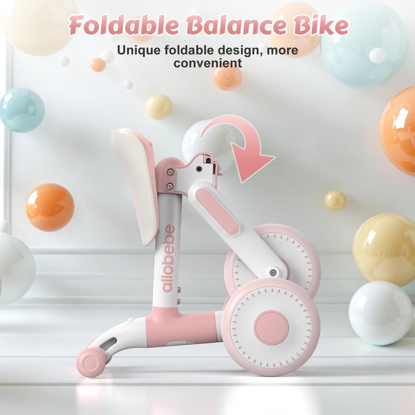 allobebe Baby Balance Bike for 12-24 Month, Gifts and Toys for 1 Year Old Girls Boys, Foldable No Pedal Toddler First Bike, Best First Birthday Baby Bike Gifts