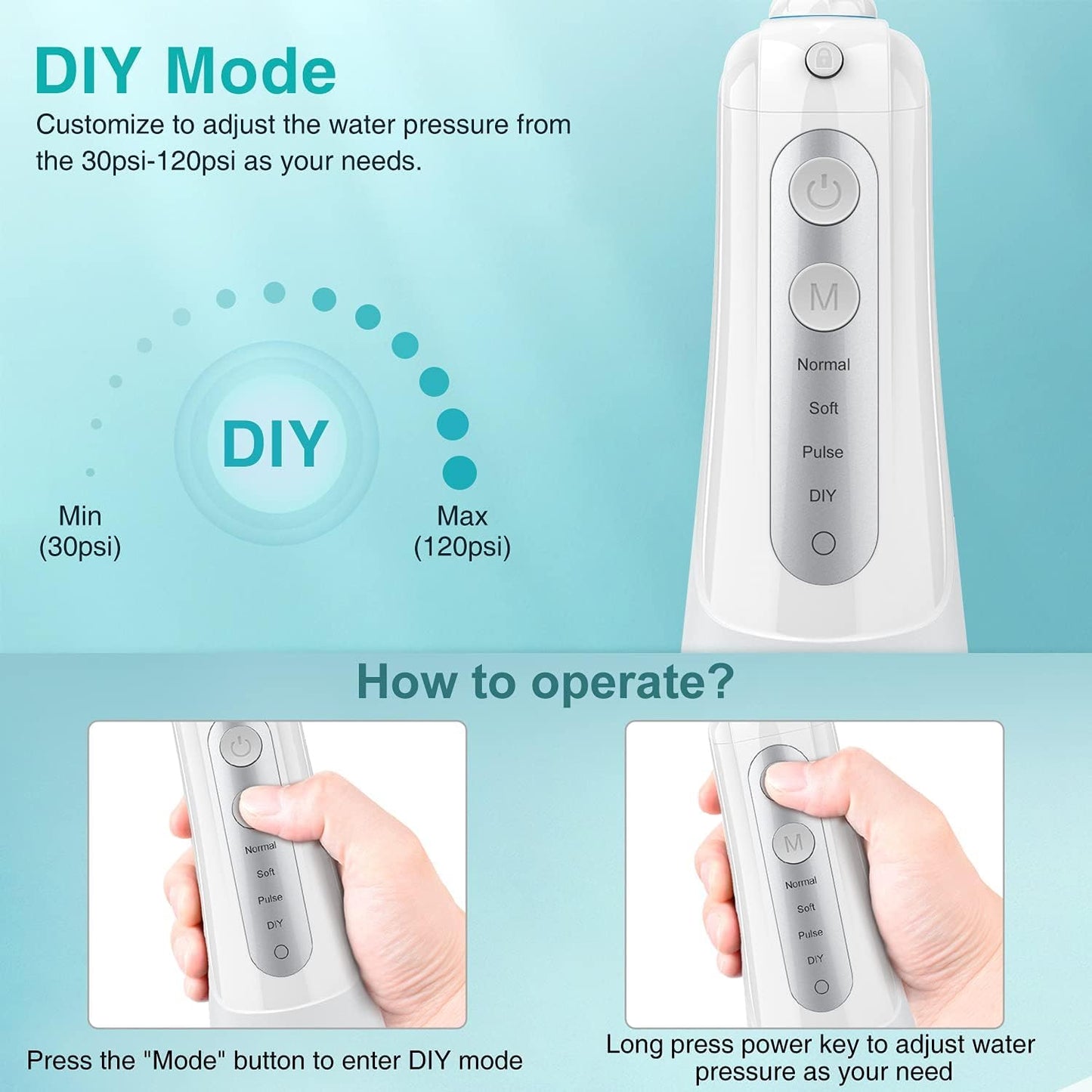 Cordless Water Dental Flosser Teeth Clean, INSMART 300ML Tank DIY Mode USB Rechargeable Water flosser for Home and Travel, IPX7 Waterproof 4 Modes Water Floss for Oral Care(White)