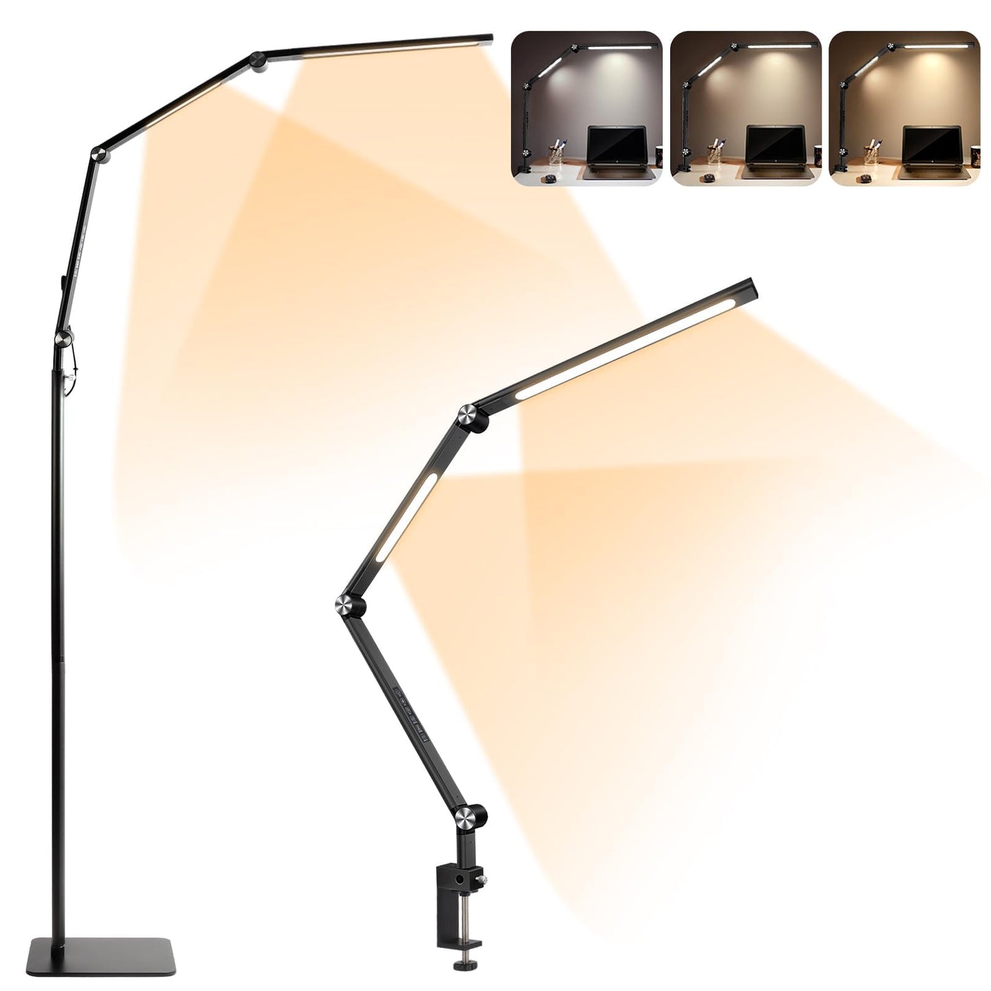 Kalolary 2 in 1 Lash Light, Dual Light Sources Floor Lamp 3000-6000K Adjustable Brightness LED Lamp Reading Lamp with Phone Holder and Desk Clip Esthetician Light for Tattoo, Nails, Beauty, Study