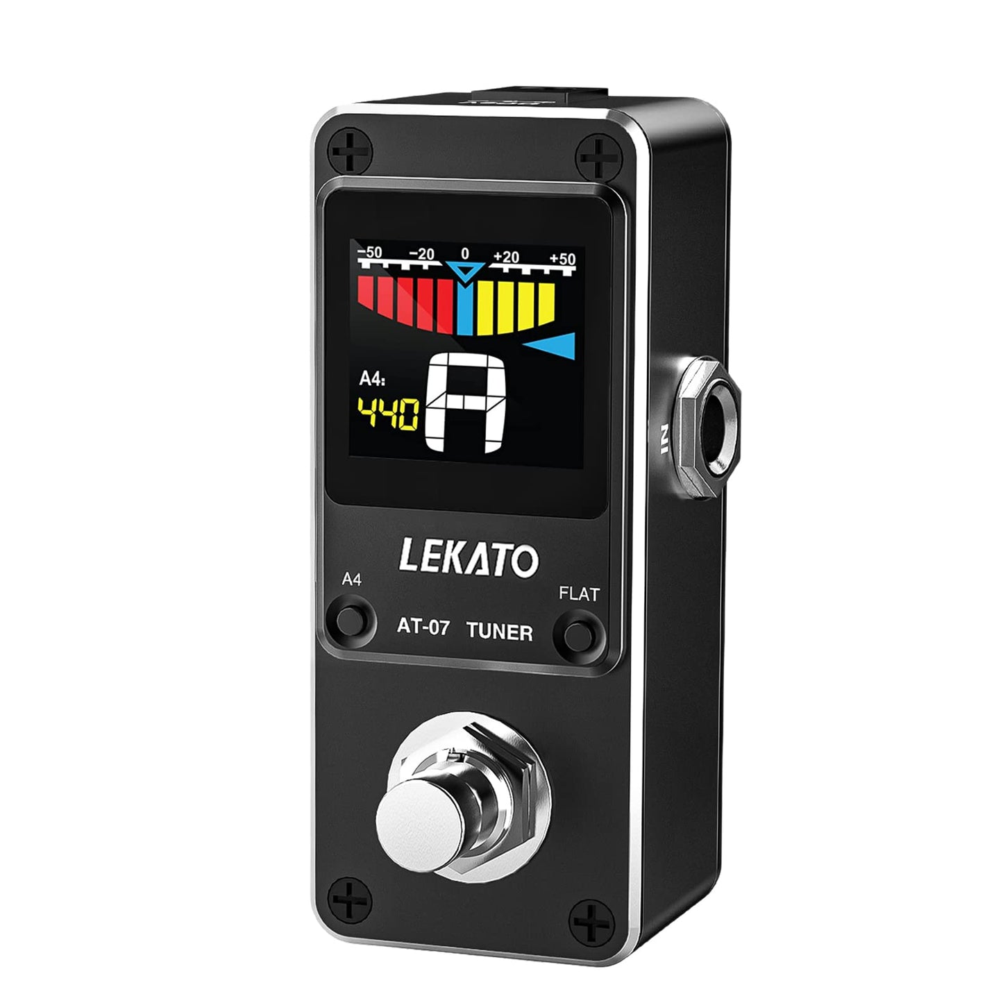 Guitar Tuner Pedal with True Bypass, Tuner for Electric Guitar and Bass, Color Display Tuner Pedal with Mute, Pitch and Flat Tuning