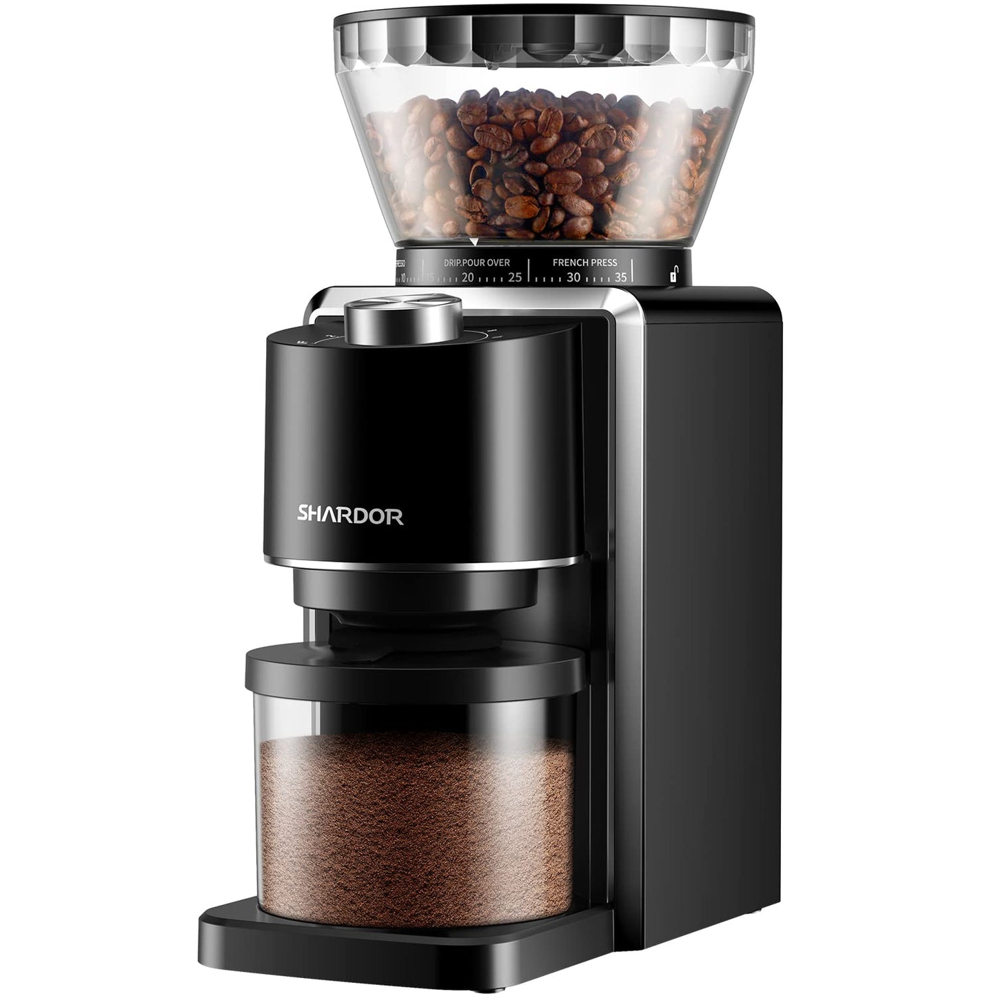 SHARDOR Conical Burr Coffee Grinder Adjustable Automatic Burr Mill with 35 Precise Grind Setting for 2-12 Cup, Black