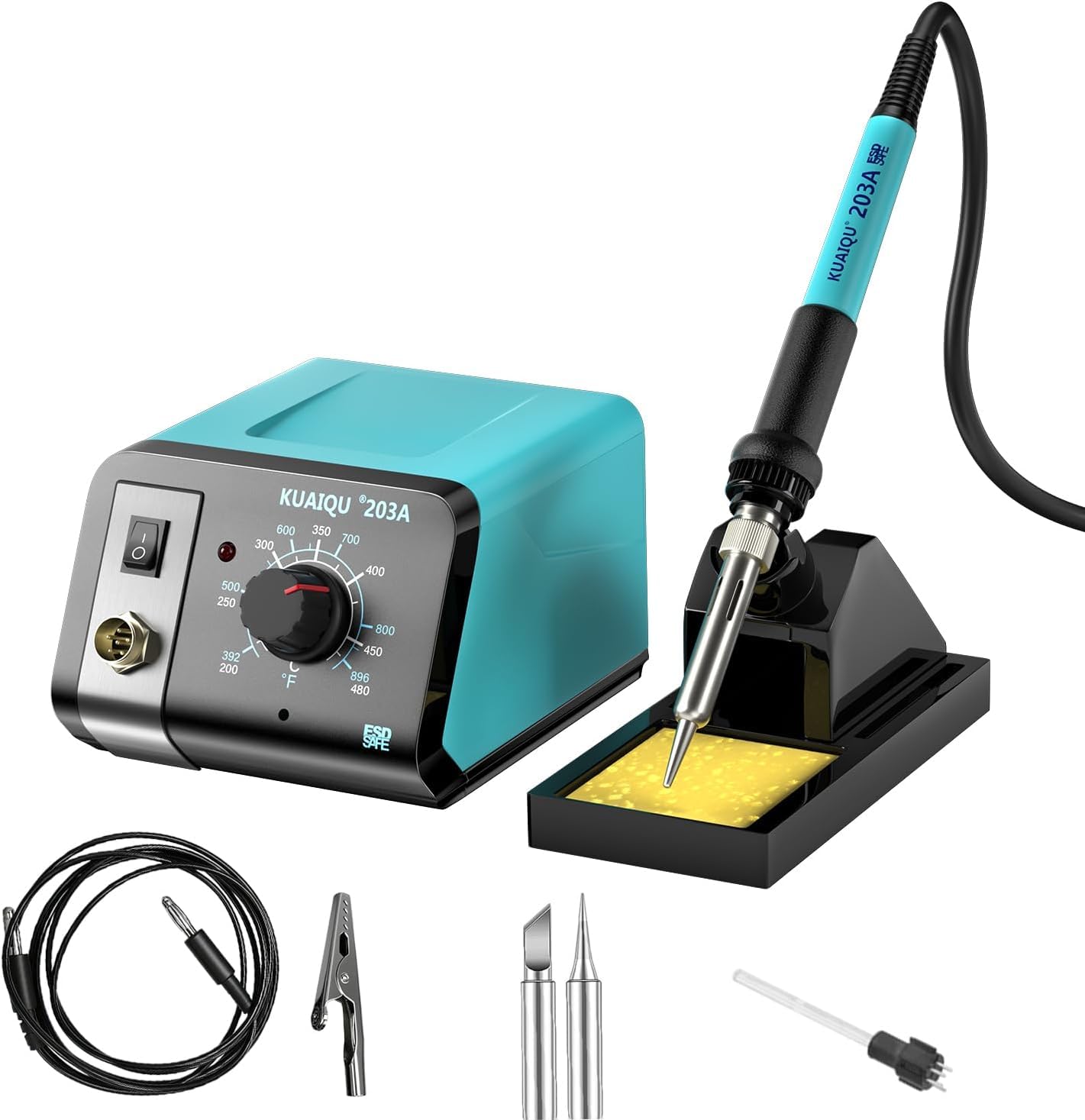 Soldering Station 75W, KUAIQU Soldering Iron Station Kit,Precision Heat Control (200°C~480°C), Ceramic Heating Element, ESD Safe, °C/ºF Conversion, Calibration Support