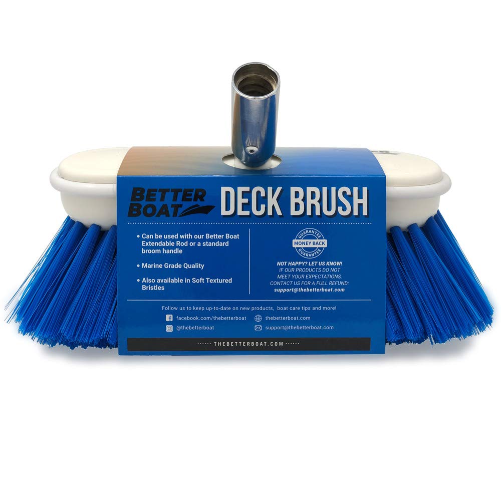 Medium Boat Deck Brush, Heavy-Duty Marine Brush Head, 8" Bristle with Bumper, 3/4" Thread Handle, for RV, Truck, and Auto Cleaning