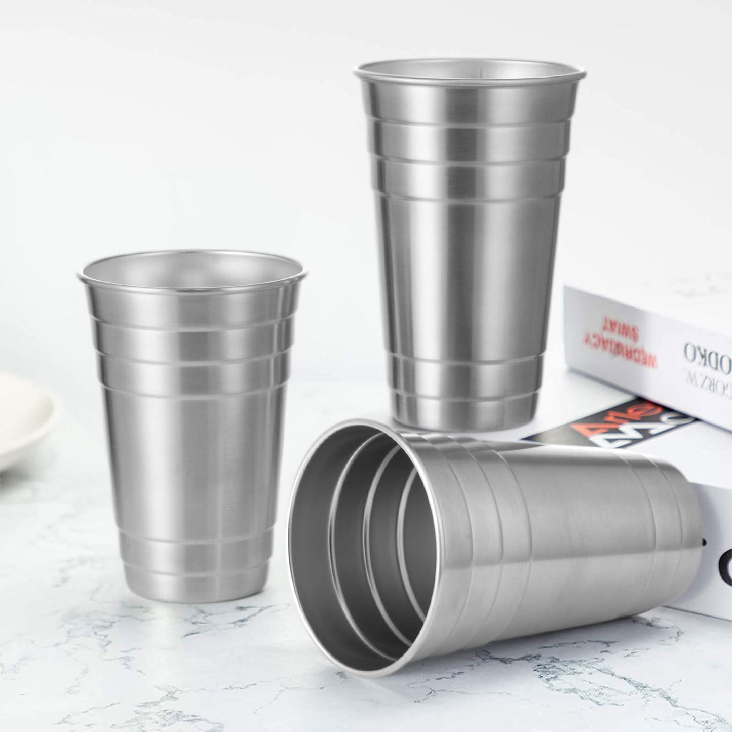 MEWAY Premium Stainless Steel Cups 24 oz Pint Cup Tumbler (12 Pack) - Premium Metal Cups - Stackable Durable Cup,Chilling Beer Glasses, for Travel, Outdoor, Camping, Everyday