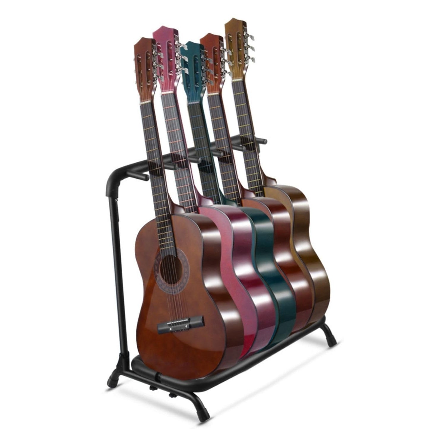 Flexzion 5 Guitar Stand Rack - Metal Construction Multi Guitar Rack & Guitar Organizer, Foldable 5 Guitar Holder Stand with Padded Foam Tubing for Electric, Acoustic, Classical Guitars & Basses