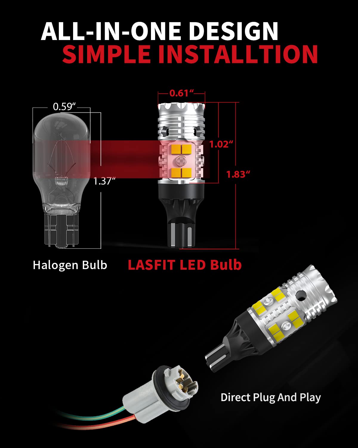 LASFIT 2026 ππ©π π«ππππ 912 921 LED Bulb Reverse Backup Light T15 W16W, Canbus Resistor No Error For 99% Cars, 13W 10X Brighter Halogen 1:1 6000K Xenon White, Automotive 904 906 916 Plug-N-Play