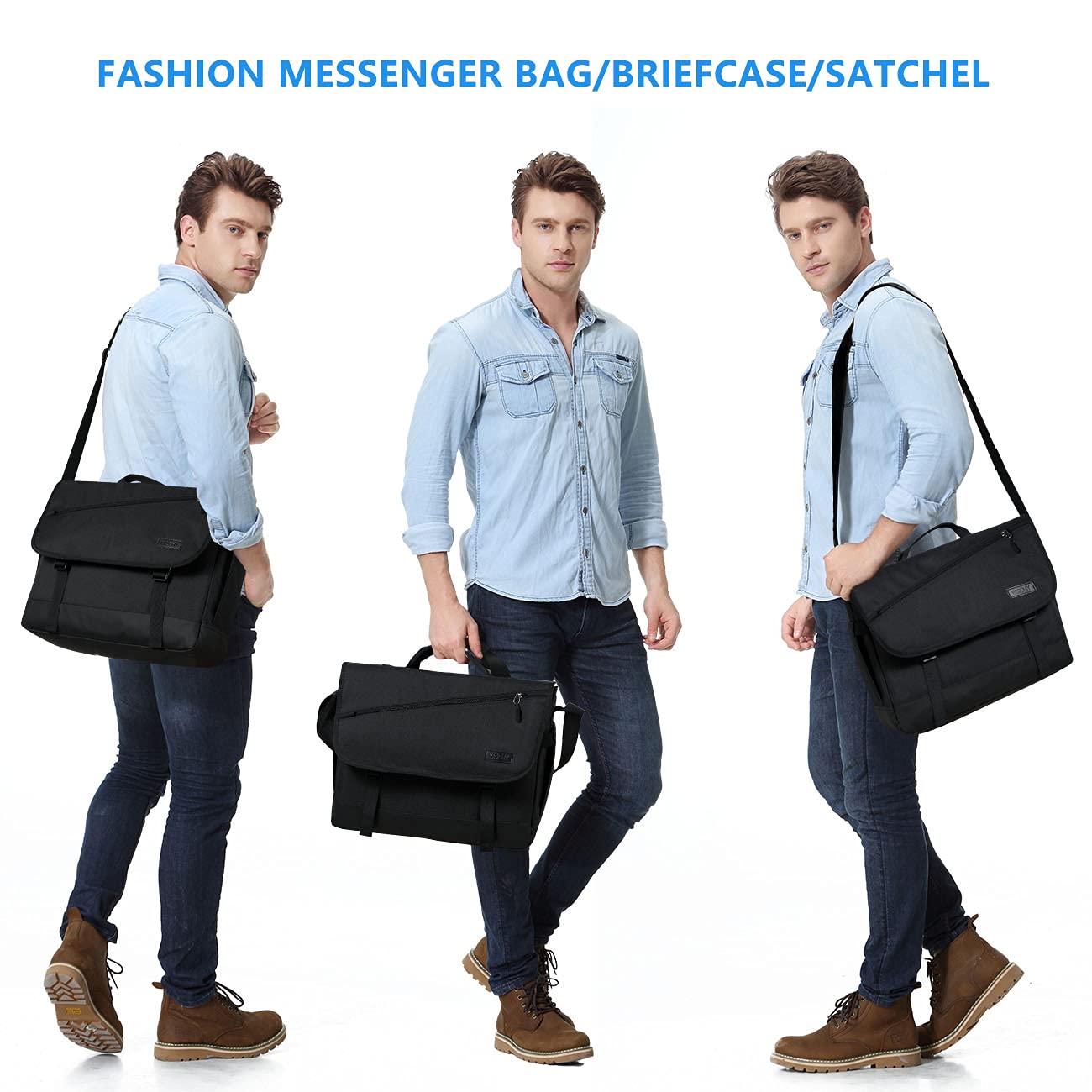 17inch Laptop Messenger Bag for Men,VASCHY Fashion Water Resistant Satchel Crossbody Shoulder Side Bag Briefcase for Men and Women for Work,School,Business Black