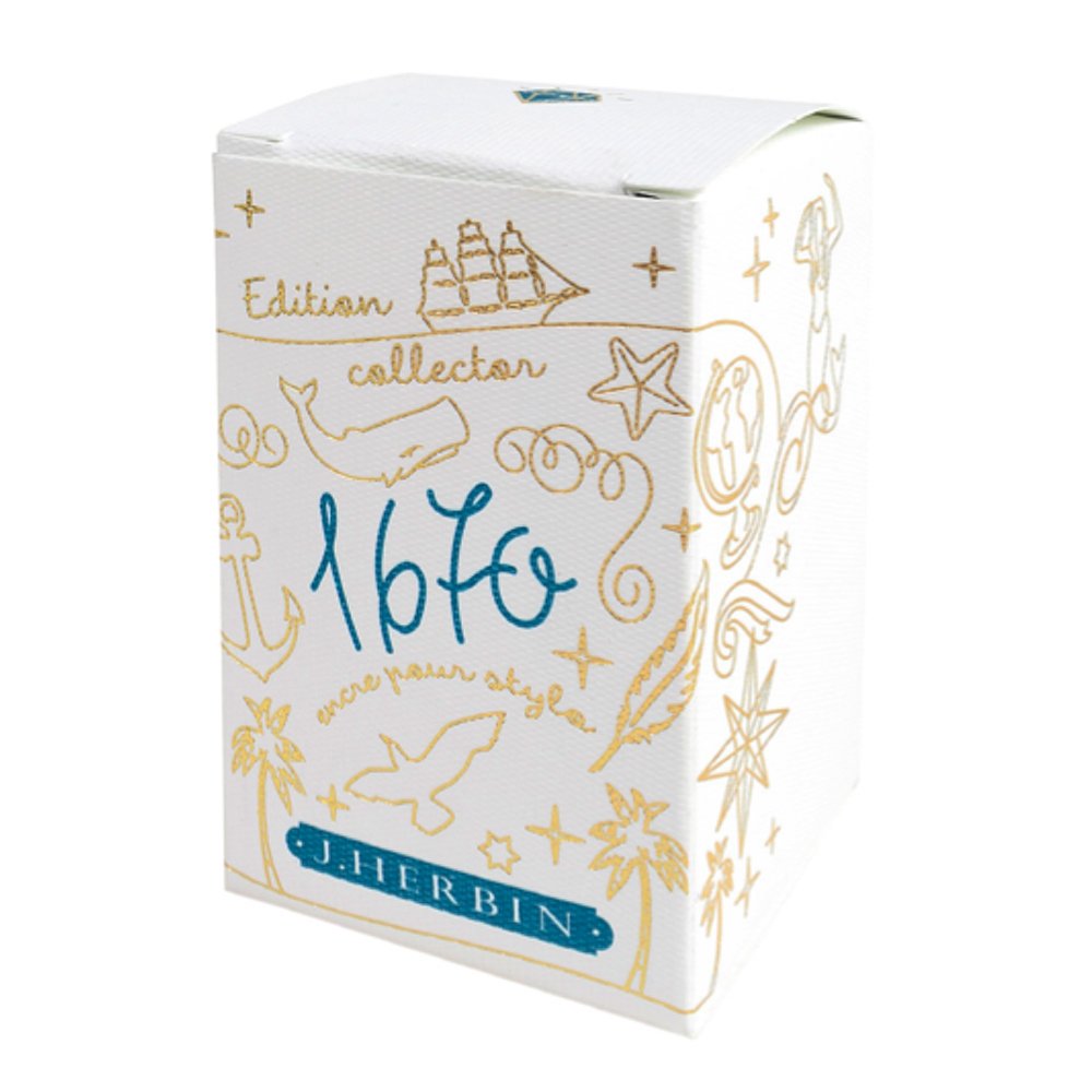 J. Herbin 1670 Anniversary Inks - Gold Sheen 50 ml Bottled - Emerald of Chivor (Emerald Green-Blue Ink)