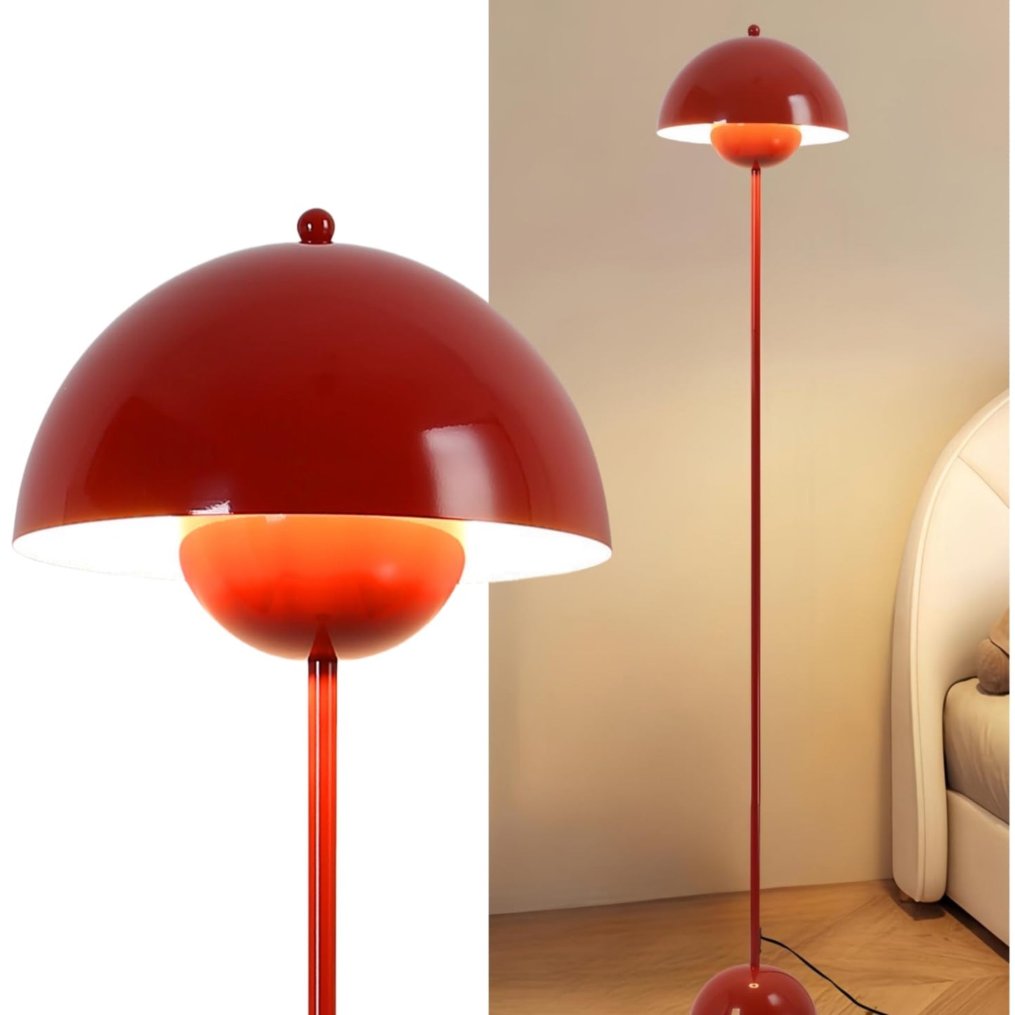 Modern Floor Lamp for Living Room, Industrial Tall Standing Lamp for Bedroom, Metal Shade Reflecting Light Reading Floor Lamp for Office, Nursery Room, Corner(Red)