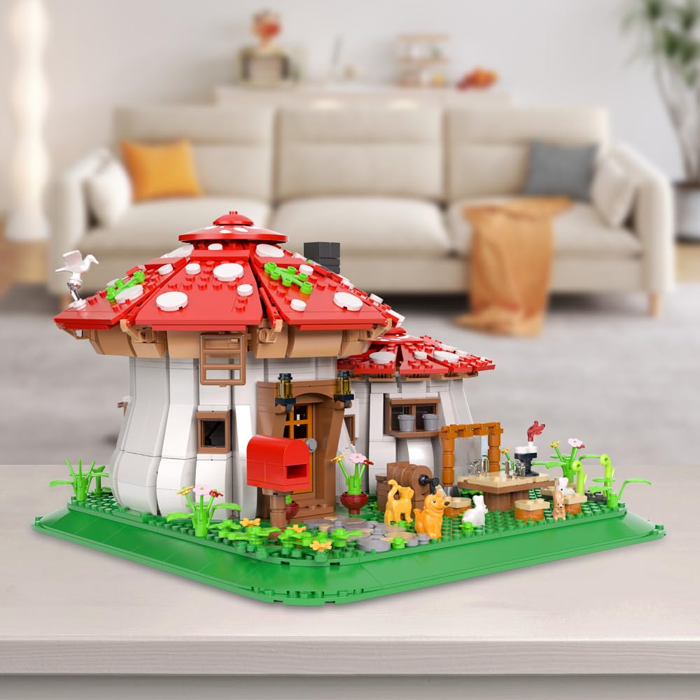 Mushroom House Building Blocks Set - Unique Design Creative Building Toy for Adults and Teens Mini Brick