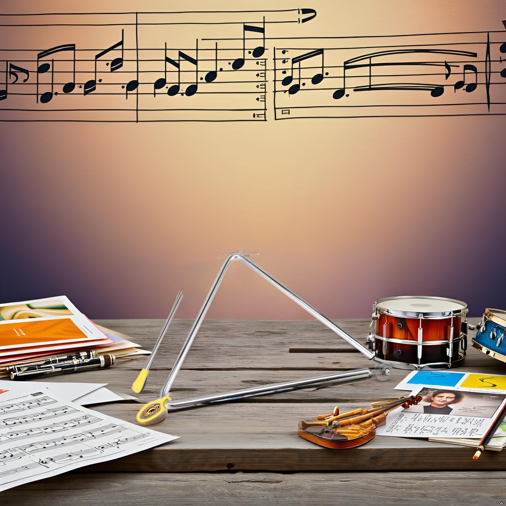 SINJEUN 10 Pack Musical Steel Triangle Percussion Instrument, 4, 5, 6, 7, 8 Inches Triangle Musical Instrument with Striker and Finger Holder, for Music Learning and Teaching