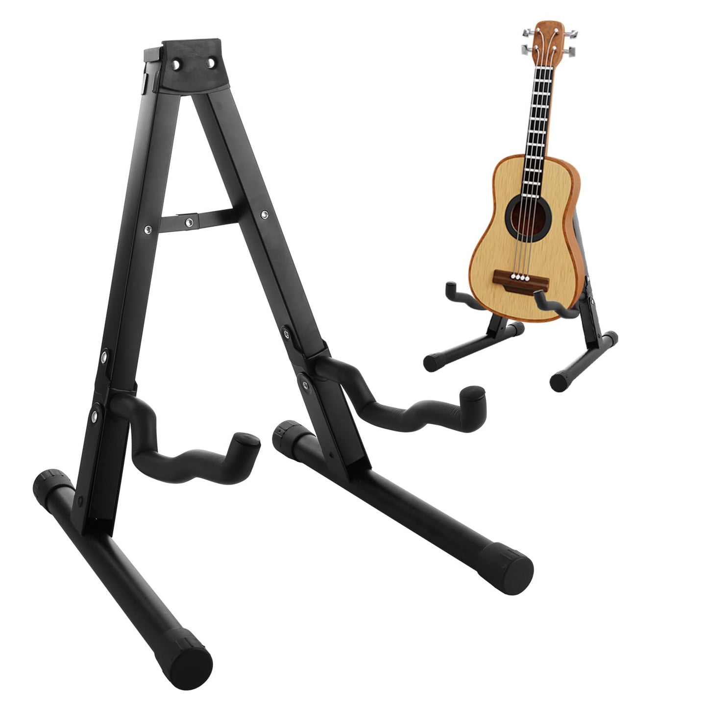 Acrux7 2 Pack Guitar Stand Metal Floor Guitar Stands Foldable Folding A Frame Guitars Stands Universal Fits Any Guitars, Acoustic, Classical, Bass (Black)