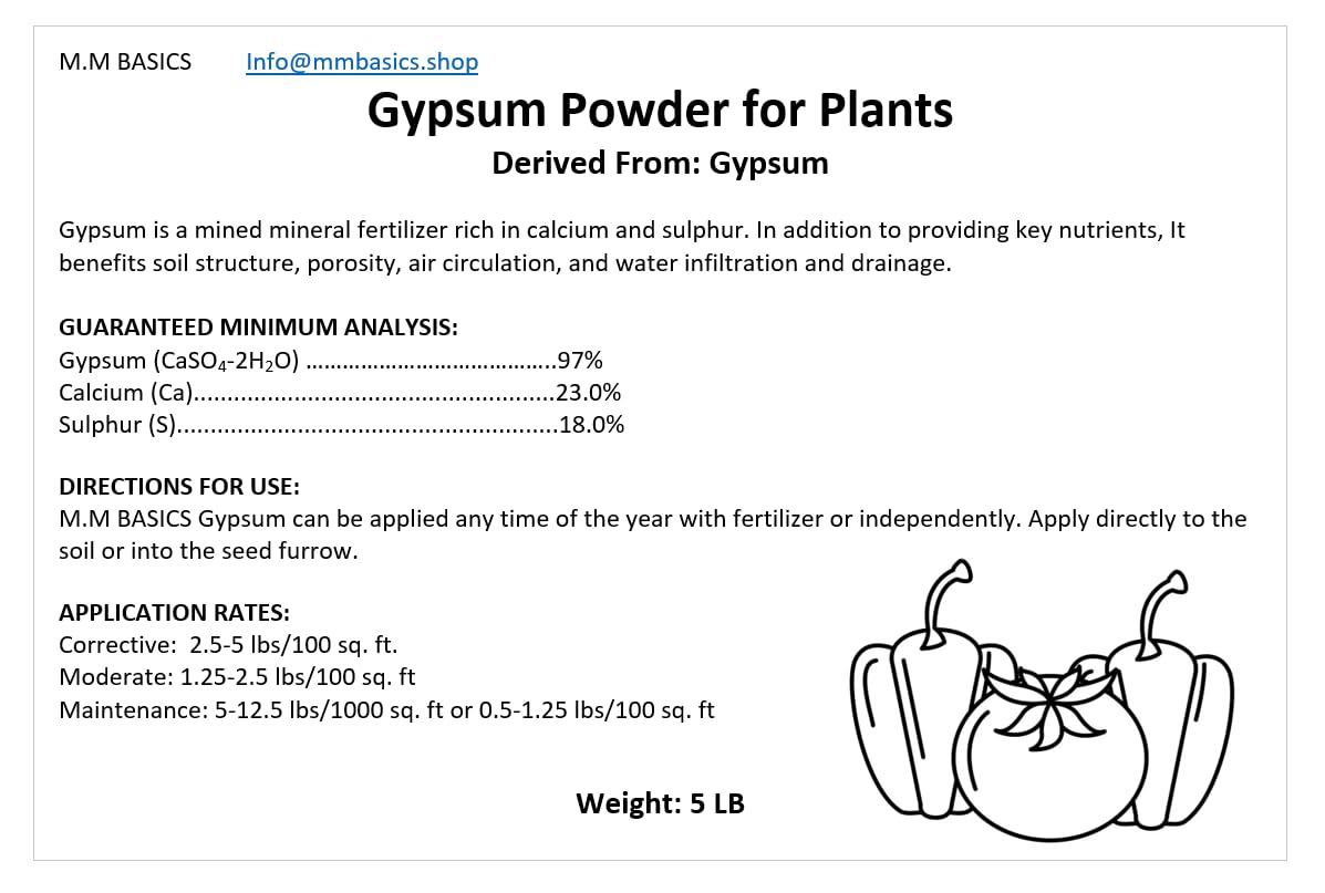 5 LB, Gypsum for Plants, Water Soluble, Rich in Calcium and Sulphur, Benefits Soil Structure, Porosity, Air Circulation, and Water Infiltration and Drainage (Gypsum 5 LB)