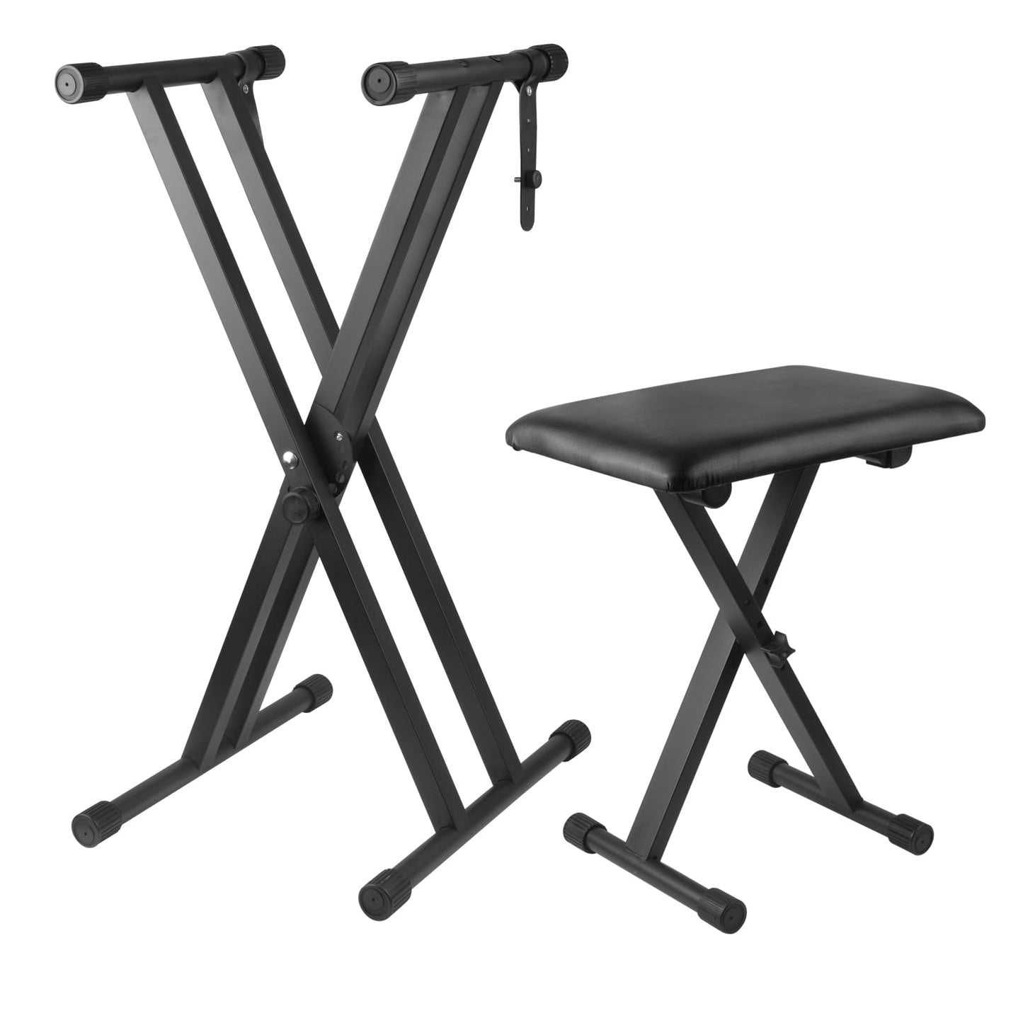 Bazayona Keyboard Stand & Bench, Double X Adjustable, 7 Heights, Steel & PU Leather, Electronic Keyboard Stands