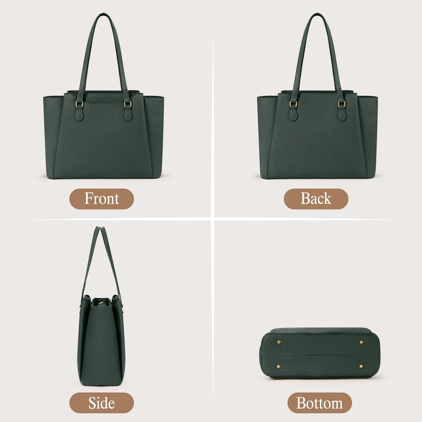 RAINSMORE Laptop Bags for Women 15.6 Inch Work Tote Bags Womens Laptop Purse Waterproof PU Leather Laptop Briefcase for Office Computer Bag Women Travel Handbag, Green