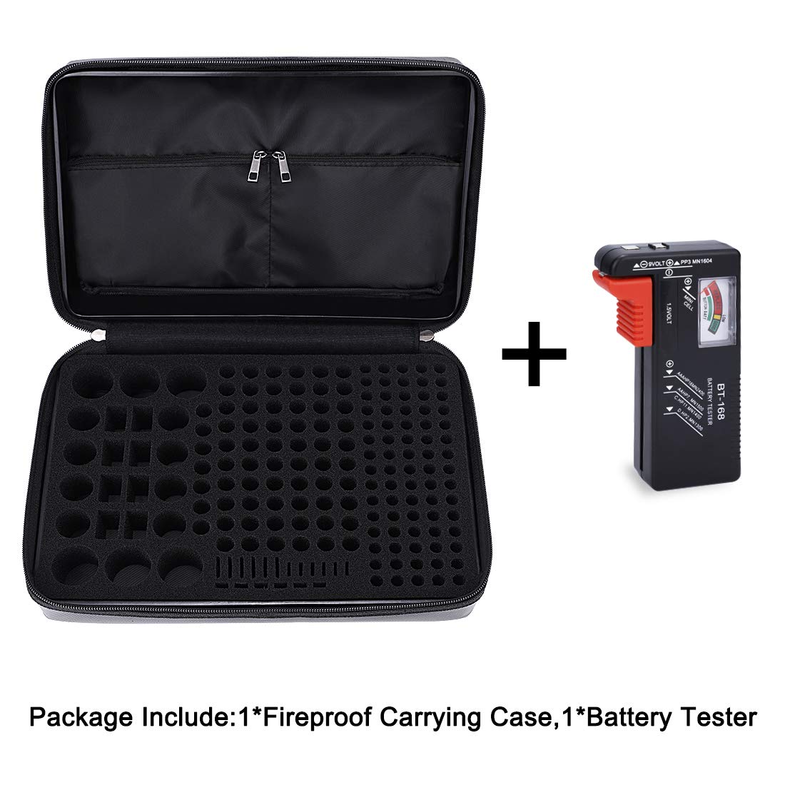 DocSafe Fireproof Battery Organizer Storage Box, Holds 200+ Batteries AA AAA C D 9V, with Battery Tester BT-168