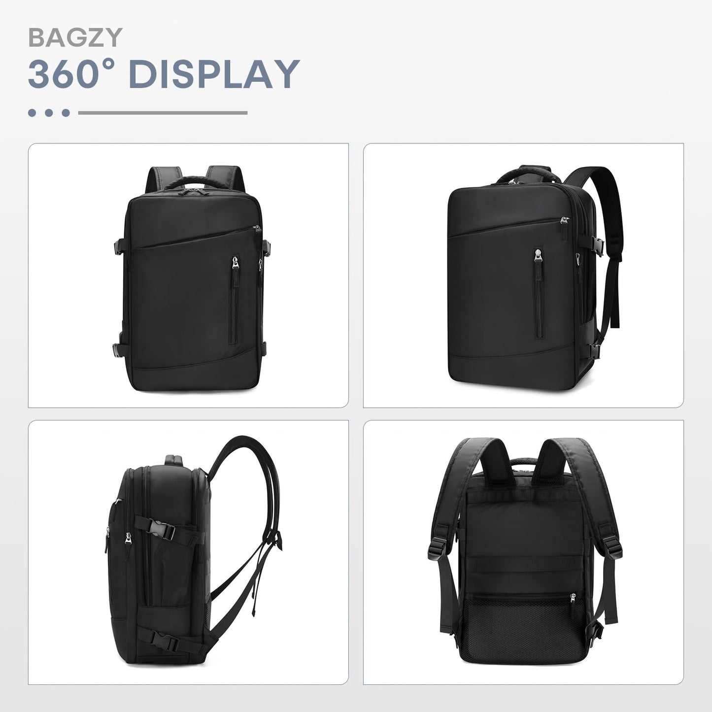 BAGZY 6x13x17 inch Personal Item Bag Carry On Luggage for Airplanes Waterproof Underseat Travel Laptop Backpack with Shoe Compartment Flight Approved for Work,Travel,Weekend Black