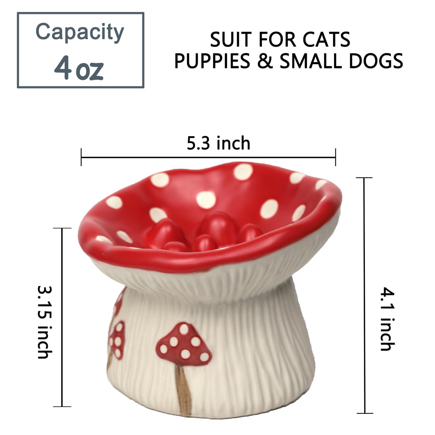 Ceramic Cat Slow Feeder, Cute Mushroom Shape Elevated Food Bowl, Shallow Raised Cat Dish, Anti Vomiting Whisker Fatigue Bowls