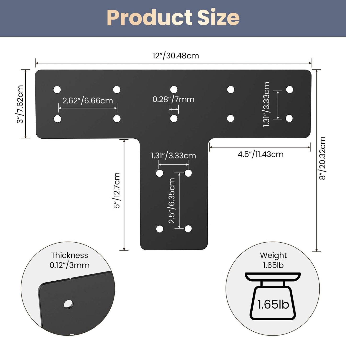 12" x 8" Post to Beam Bracket, T Plate 6 PCS, T Post Brackets Thickness 3mm T Plate for Repairing Fixing Connecting Mending Plate - IWONGO Supplied