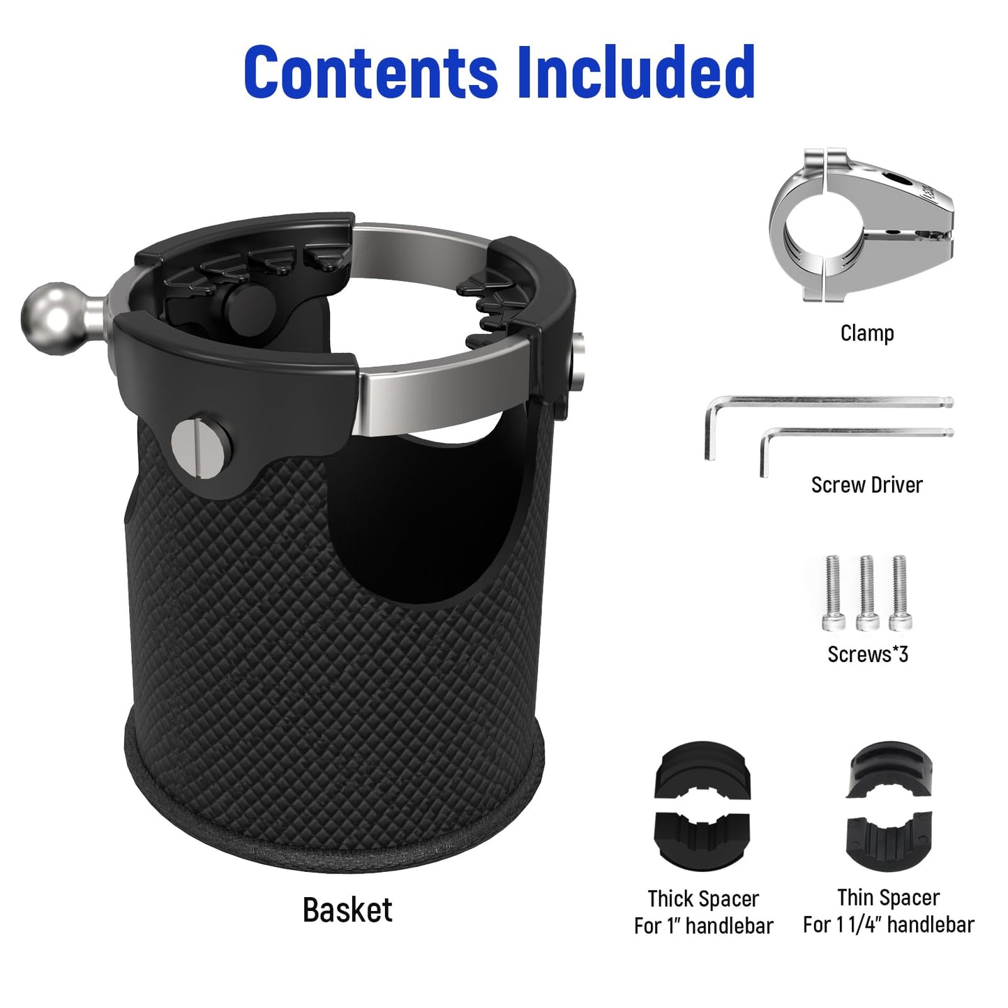 LEXIN C3 Motorcycle Cup Holder for Harley Davidson, Drink Holder with 360°Swivel Ball-Mount, Aluminum Clamp for 7/8'' to 1 1/4'' Handlebar/Bumper/Pole Mount, Fits for ATV/UTV/Scotter, Chorme