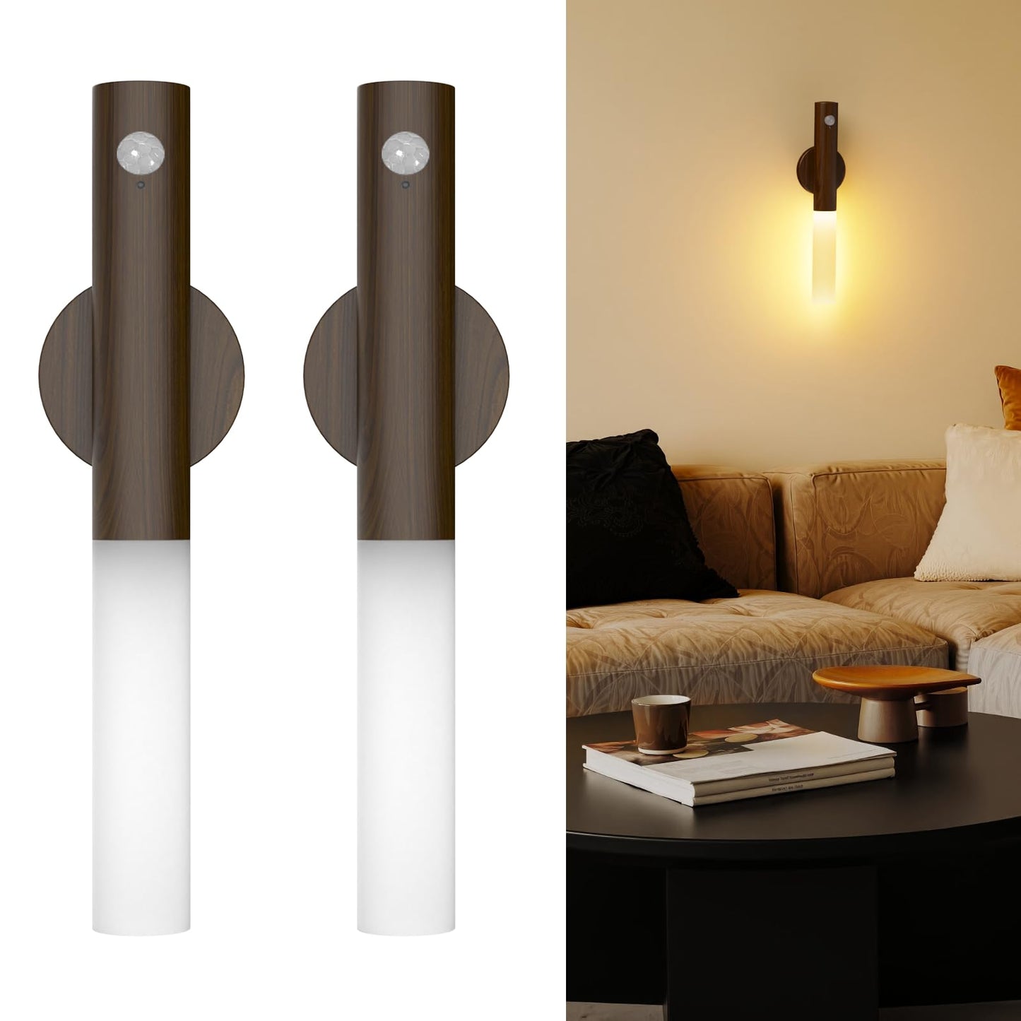 Rechargeable Motion Sensor Light Indoor - 2 Pack Battery Operated Wall Sconces with Magnetic, Wireless Wall Lamp for Bedroom Bedside Stairwell Hallway Porch Picture Lighting