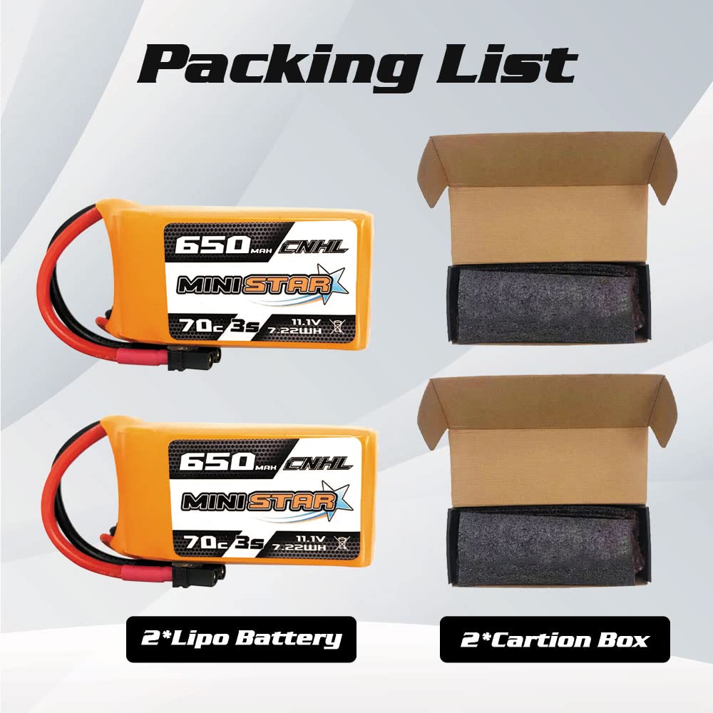 CNHL 3s Lipo Battery 650mAh 70C 11.1v with XT30 Plug for MultiRotor FPV Torrent 110 Lizard 95 Quad Quadcoper Micro RC Drone Racing Hobby (2 Packs)