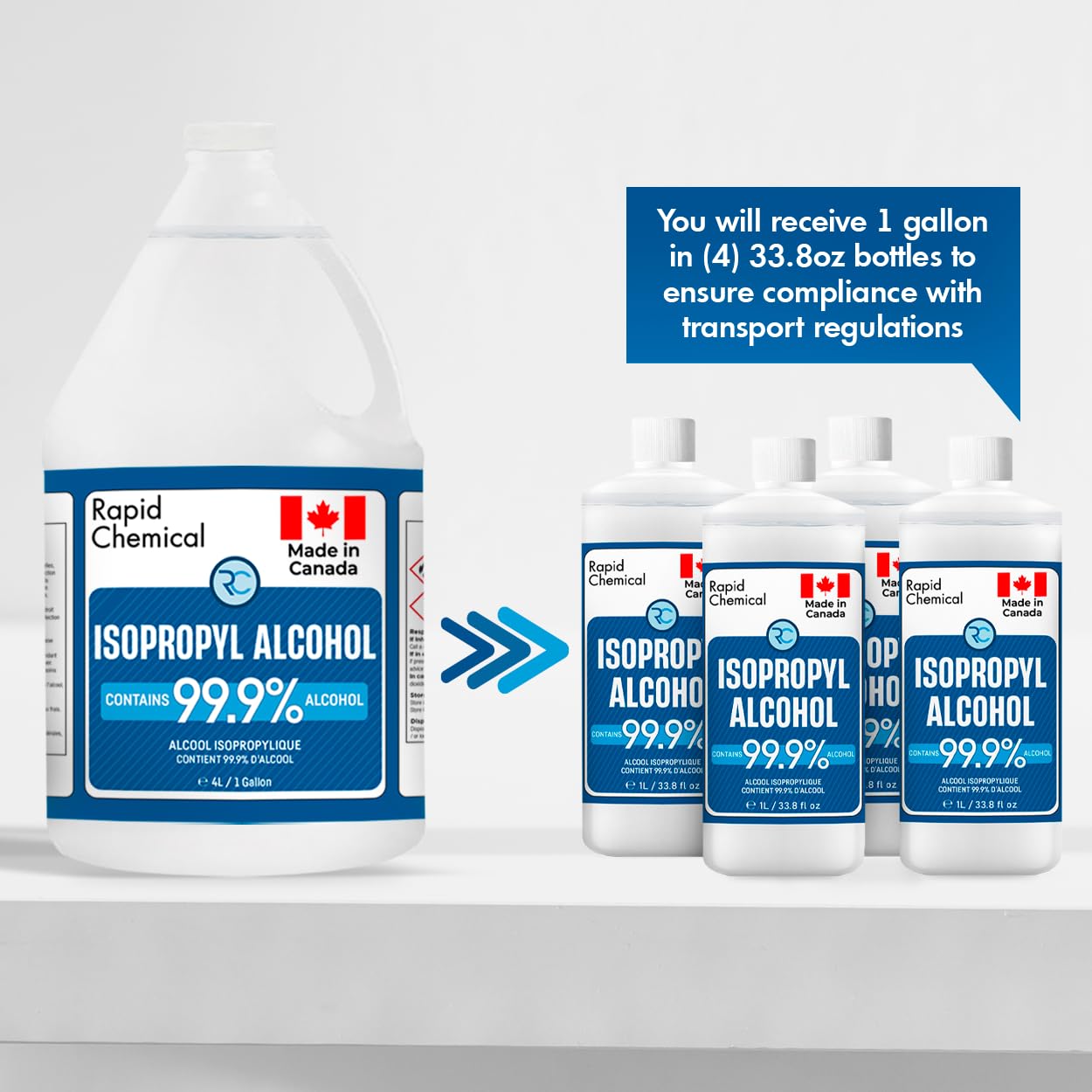 99% Isopropyl Alcohol - Made in Canada - 1L x 4 Pack USP Grade Isopropyl Rubbing Alcohol - Equivalent to 4 Litre Isopropyl Alcohol 99 Percent - Bottle 99.9% Alcohol (1 Litre x 4 Pack)