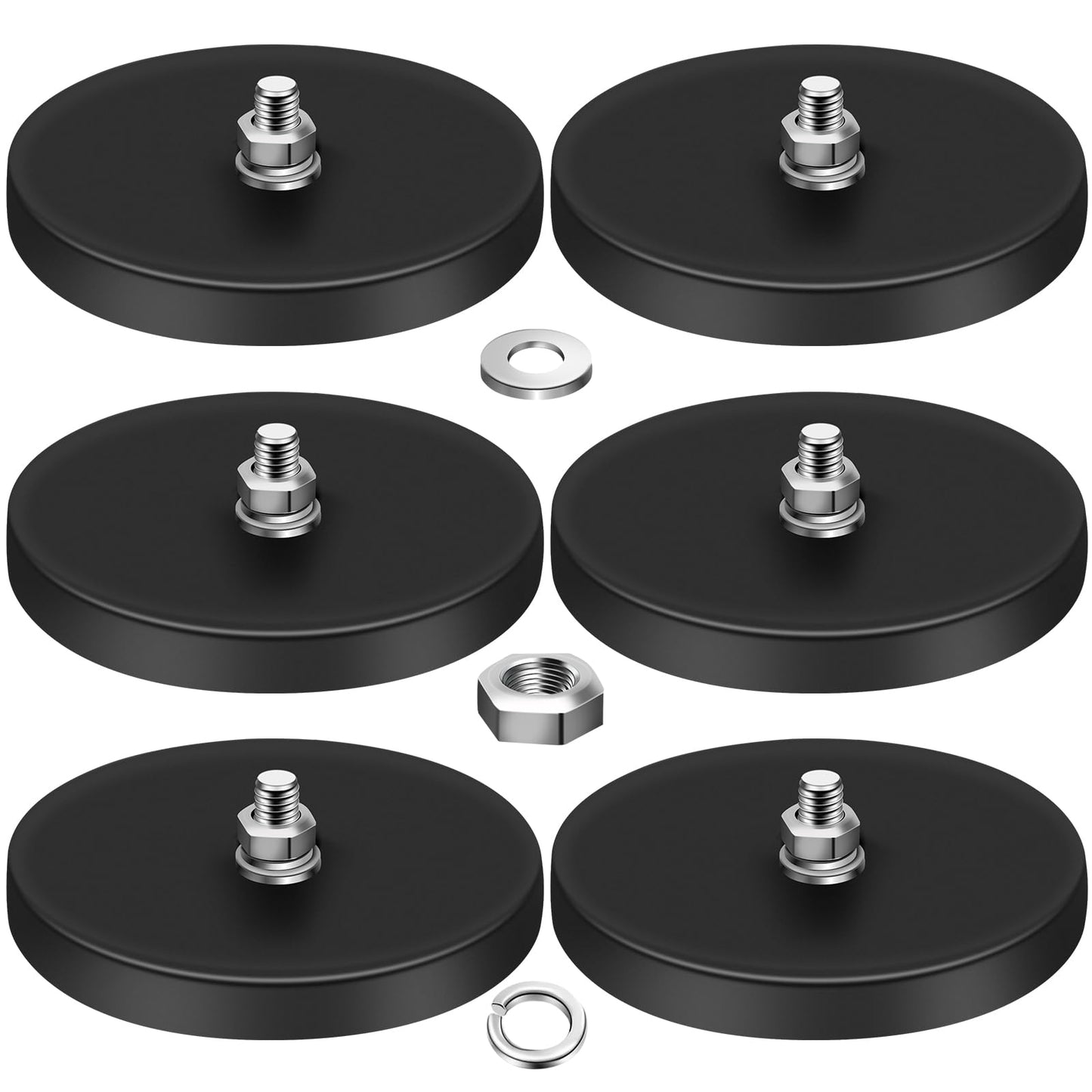 DIYMAG 6PCS Rubber Coated Magnets, 120LBS Anti-Scratch Magnet Base with M8 Threaded Studs and Nuts, Magnets Hold with Black Rubber Coating for Light Bar Mirror Camera Tool(3.5 Inch