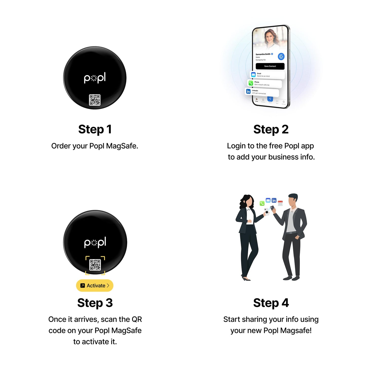 Popl for MagSafe – Digital Business Card for iPhone 12 & Newer | Tap to Share Contact Instantly | No Adhesive, Removable & Wireless Charging Compatible