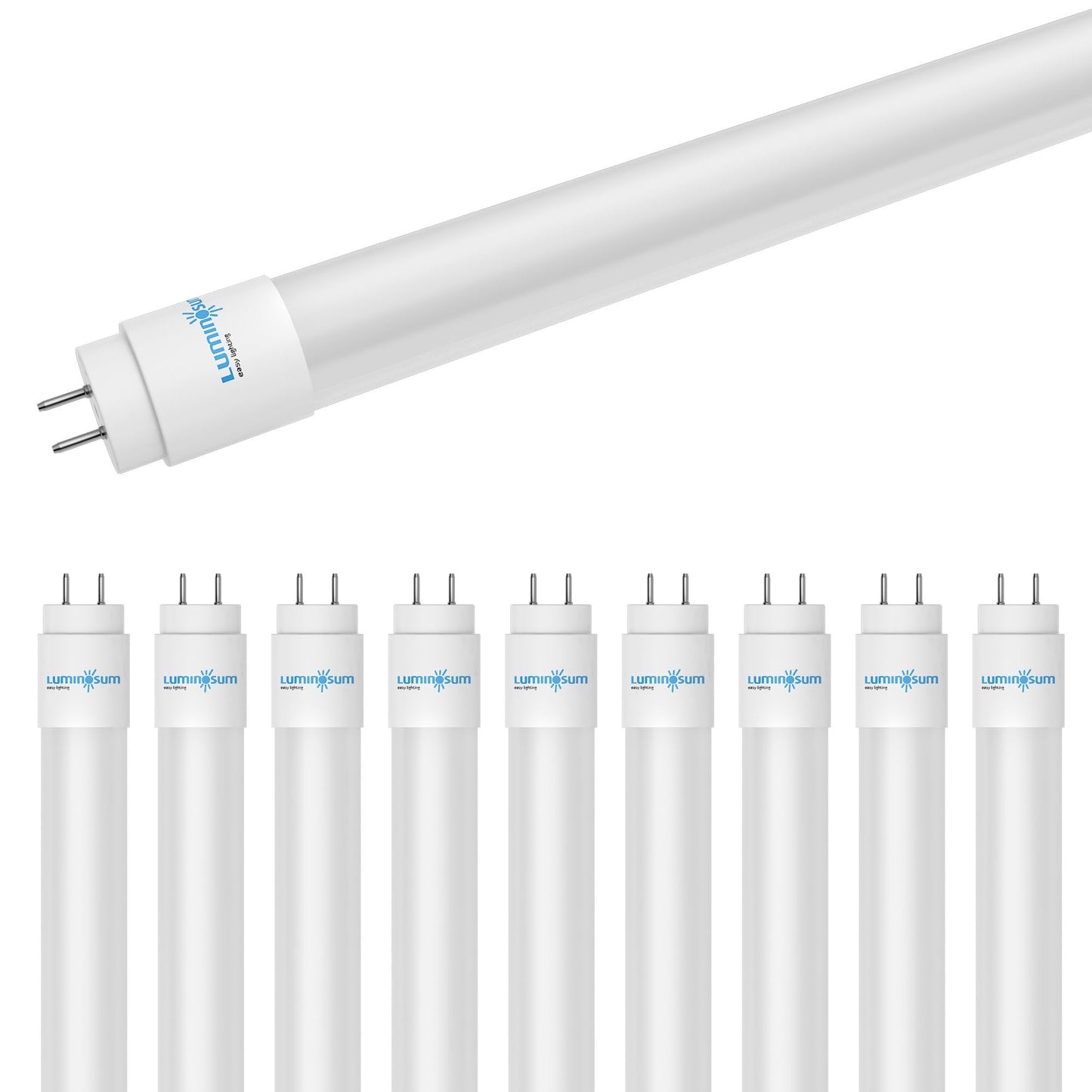 LUMINOSUM T8 LED Tube Light 4 Foot 18W, 36W Equivalent 2525LM, Glass Tube with Film Coating, Ballast Bypass Retrofit, Cool White 6000K, Frosted Cover Shop Lights for Garage Warehouse Offices 10-Pack