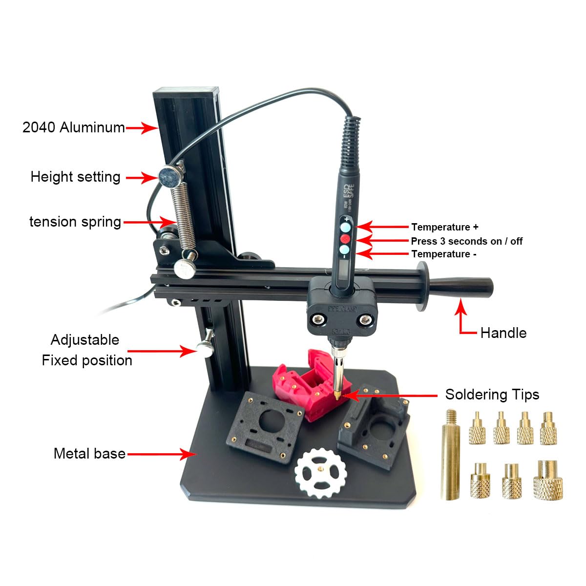 Vertical Heat Press Machine-Heat Set Insert Tool with Heat Set Tips M2/M2.5/M3/M4/M5/M6(1/4)/M8 add Brass Metric Knurled Nuts for Threaded Inserts for Plastic and 3D Printing Components