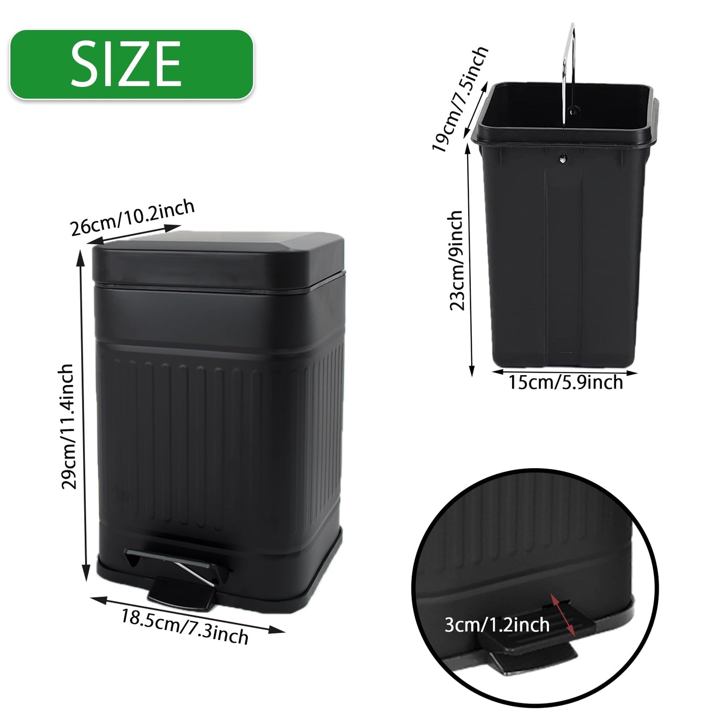 Umtiti 5L Dog Poop Trash Can with Lid for Outdoors,1.3 Gallon Trash Can with Activated Carbon Filter & Plastic Bags, Pet Waste Container,UP5L-BK-Fang
