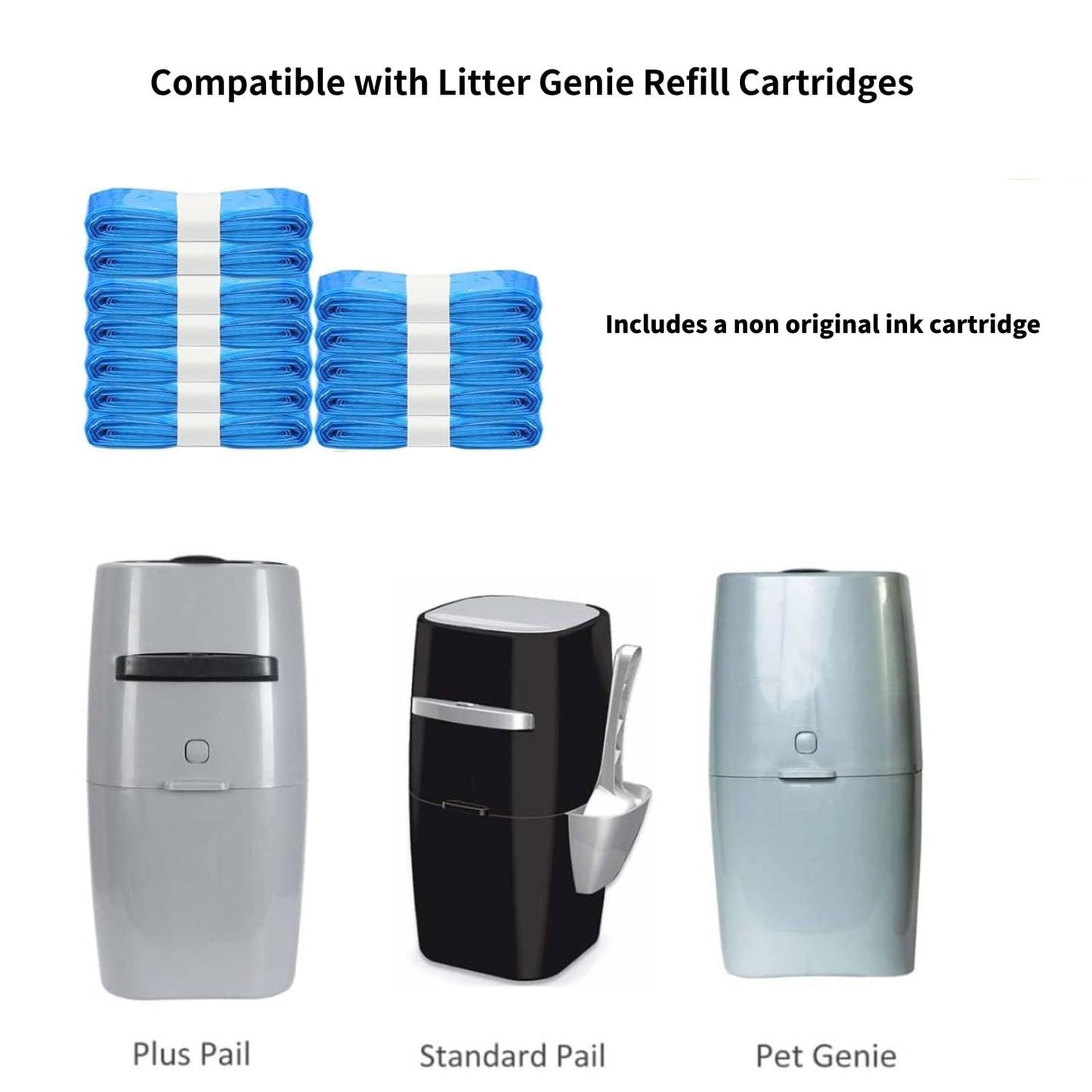 Cat Litter Refills Bags Cartridge, Compatible with C at Genie Standard, Plus, XL+ Pail Refills, 12 Pack C at Litter R efills Bags,Included One Non-original Refill Cartridge, Pet Genie R efill