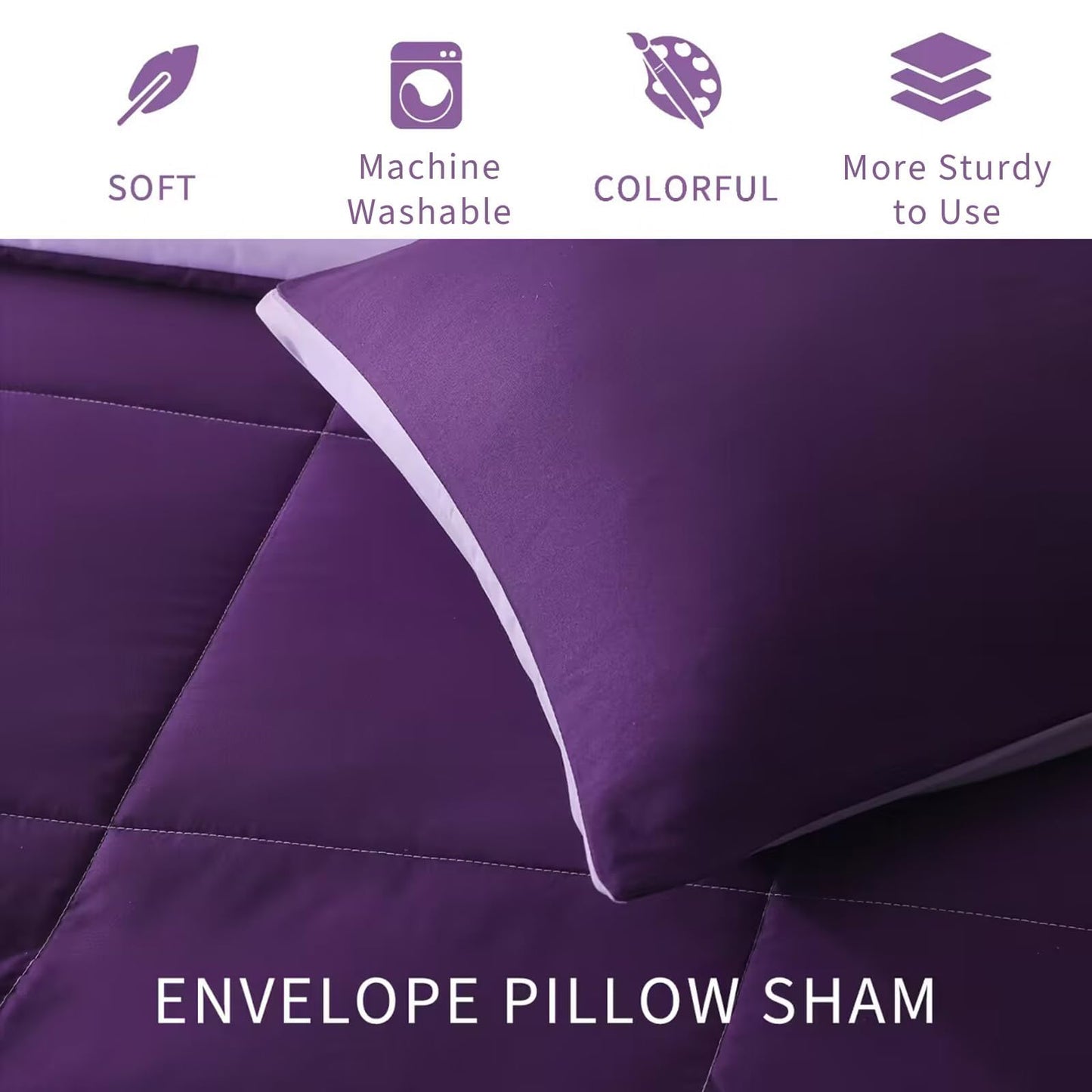 Exclusivo Mezcla Lightweight Reversible Twin Size Comforter Set, Down Alternative Comforter with 1 Pillow Sham, Twin Size Bedding Set for All Seasons, Deep Purple/Lilac