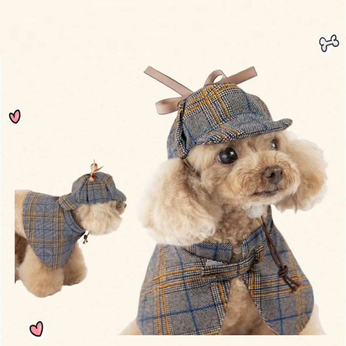 Dog Costume-Cute Detective Pet Clothes Set Halloween Cosplay Party Outfit Winter Fashion Cape Cloak Hat for Small Medium Dog & Cat Kitten (Rec wt.9-12lb Medium)
